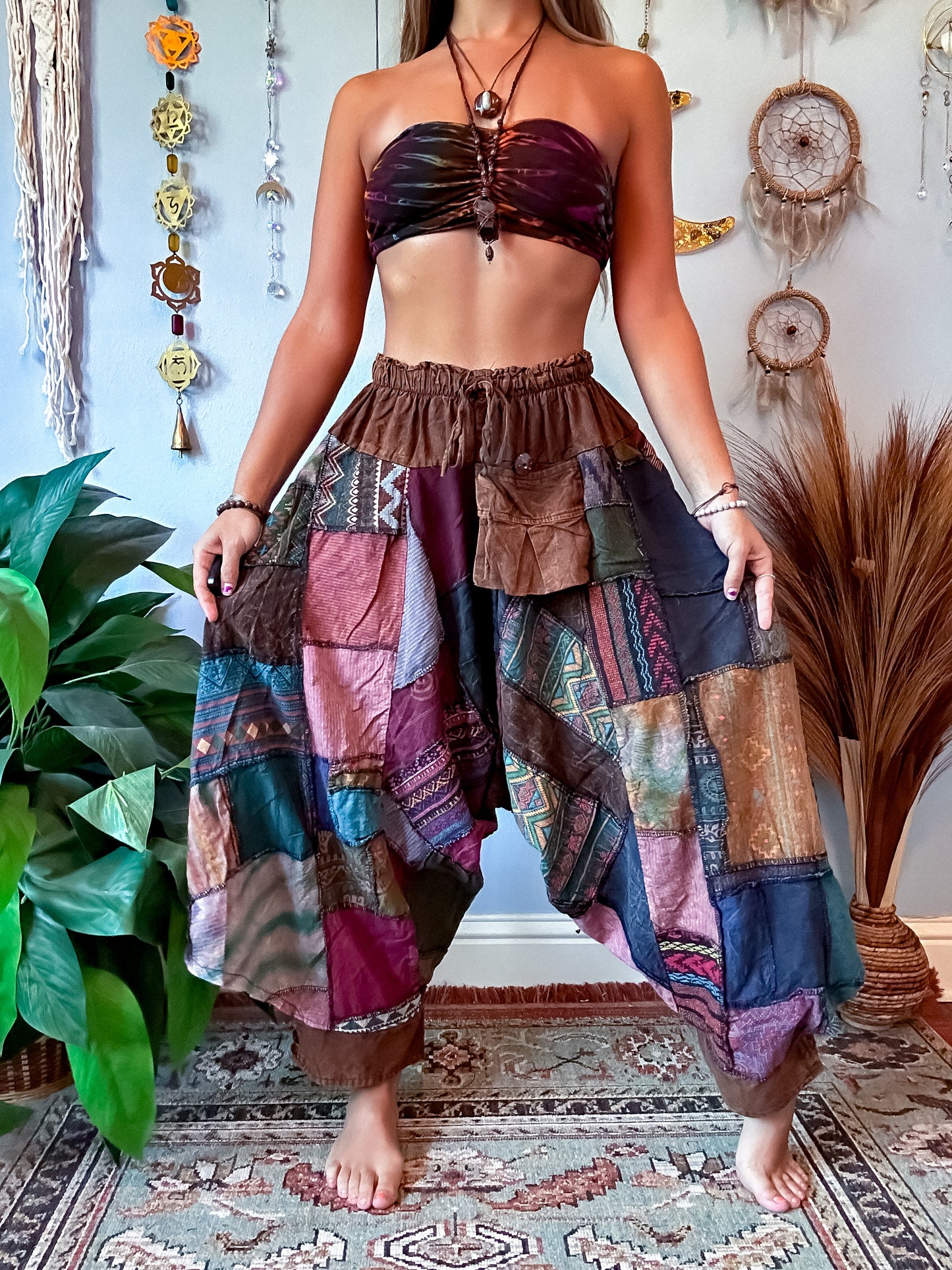 WOODLAND DROP CROTCH HAREM TROUSERS - EARTH