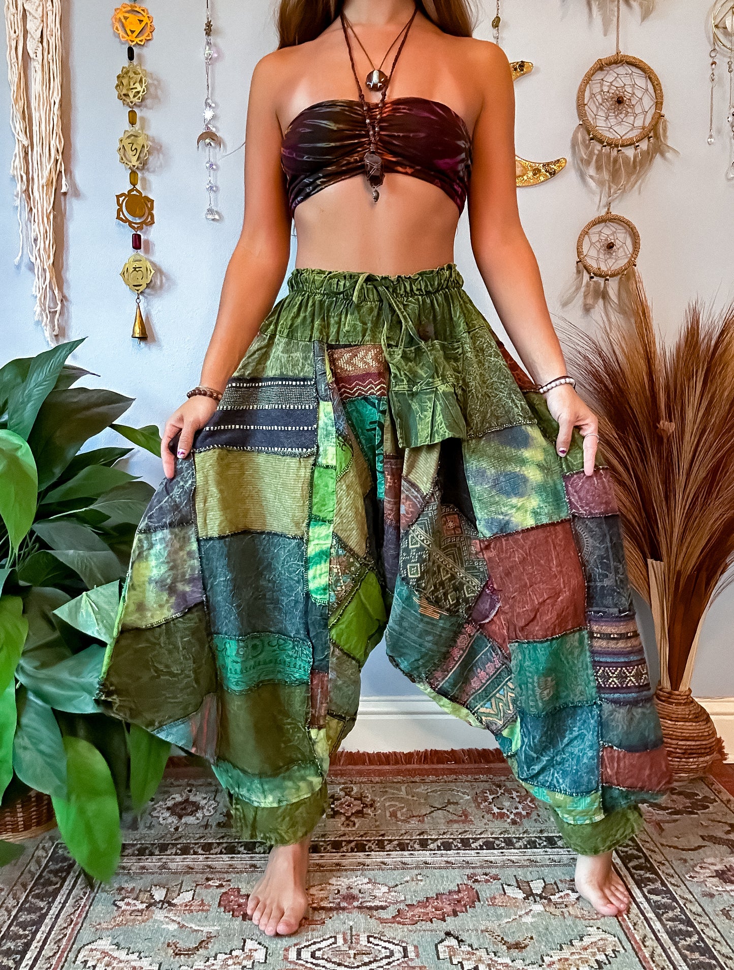 WOODLAND DROP CROTCH HAREM TROUSERS - FOREST