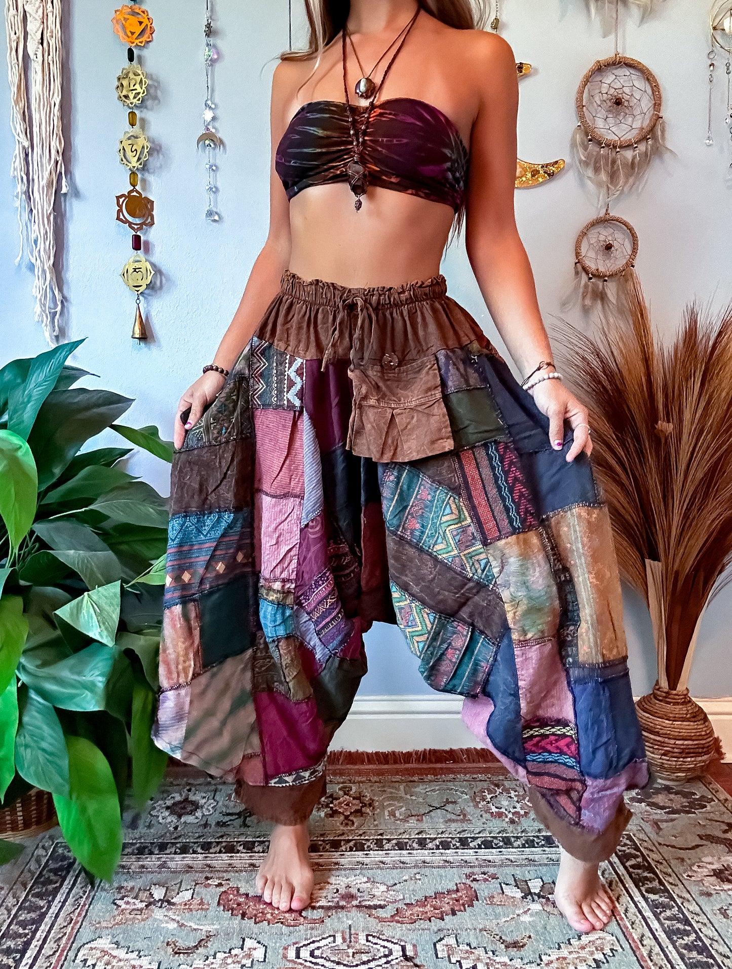 WOODLAND DROP CROTCH HAREM TROUSERS - EARTH