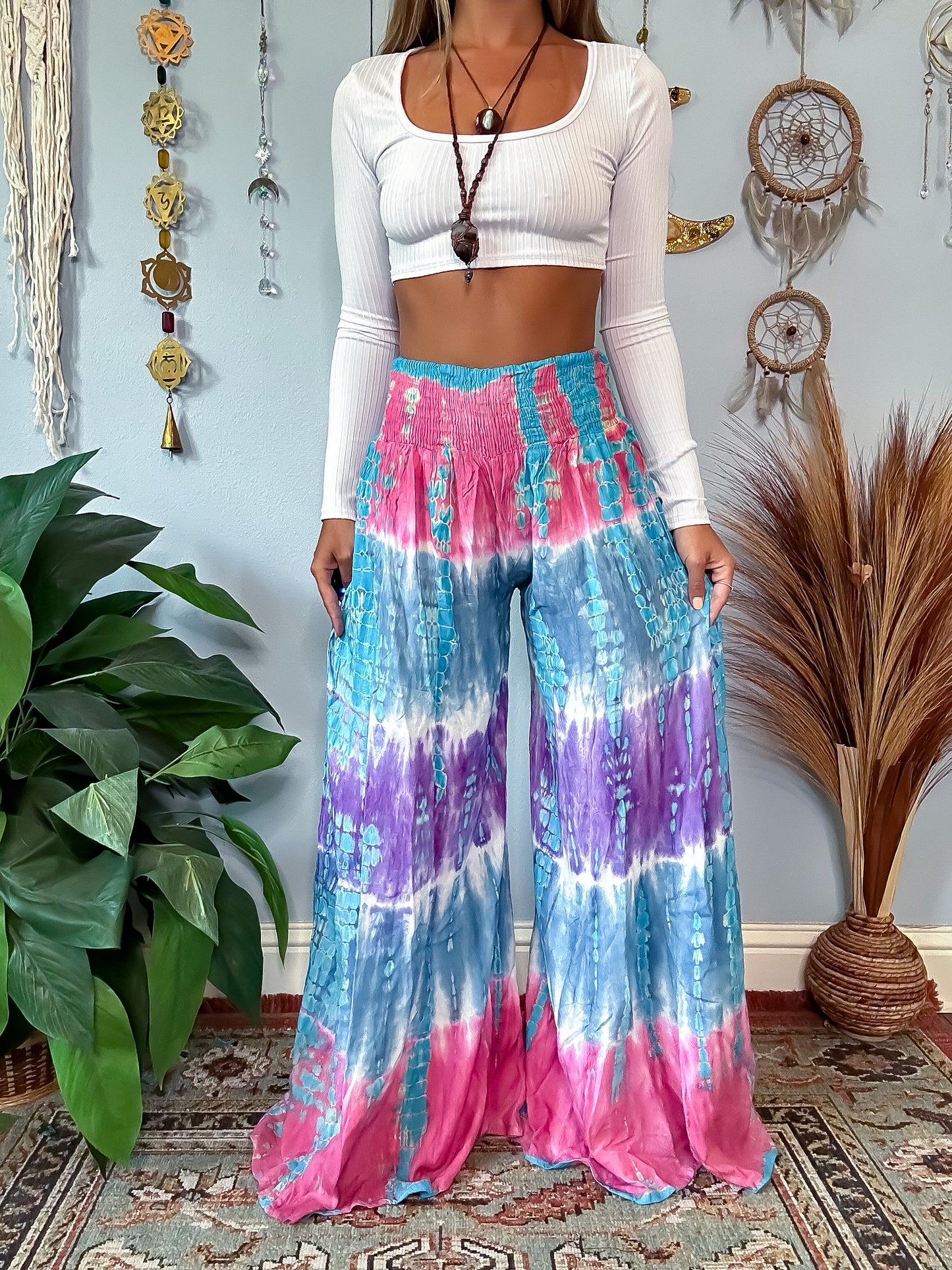 STELLA WIDE LEG PANTS • BLUE • PINK • PURPLE