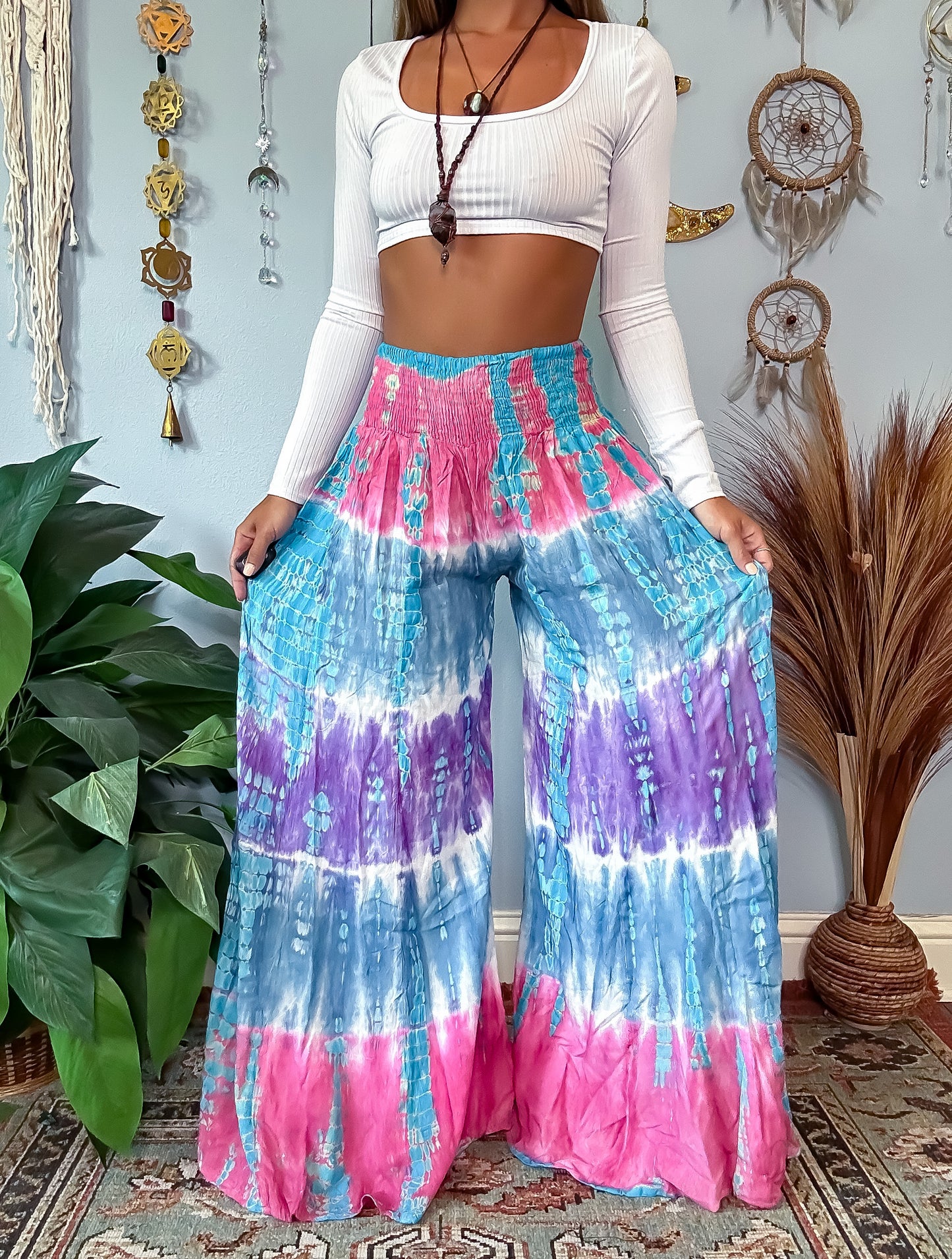 STELLA WIDE LEG PANTS • BLUE • PINK • PURPLE