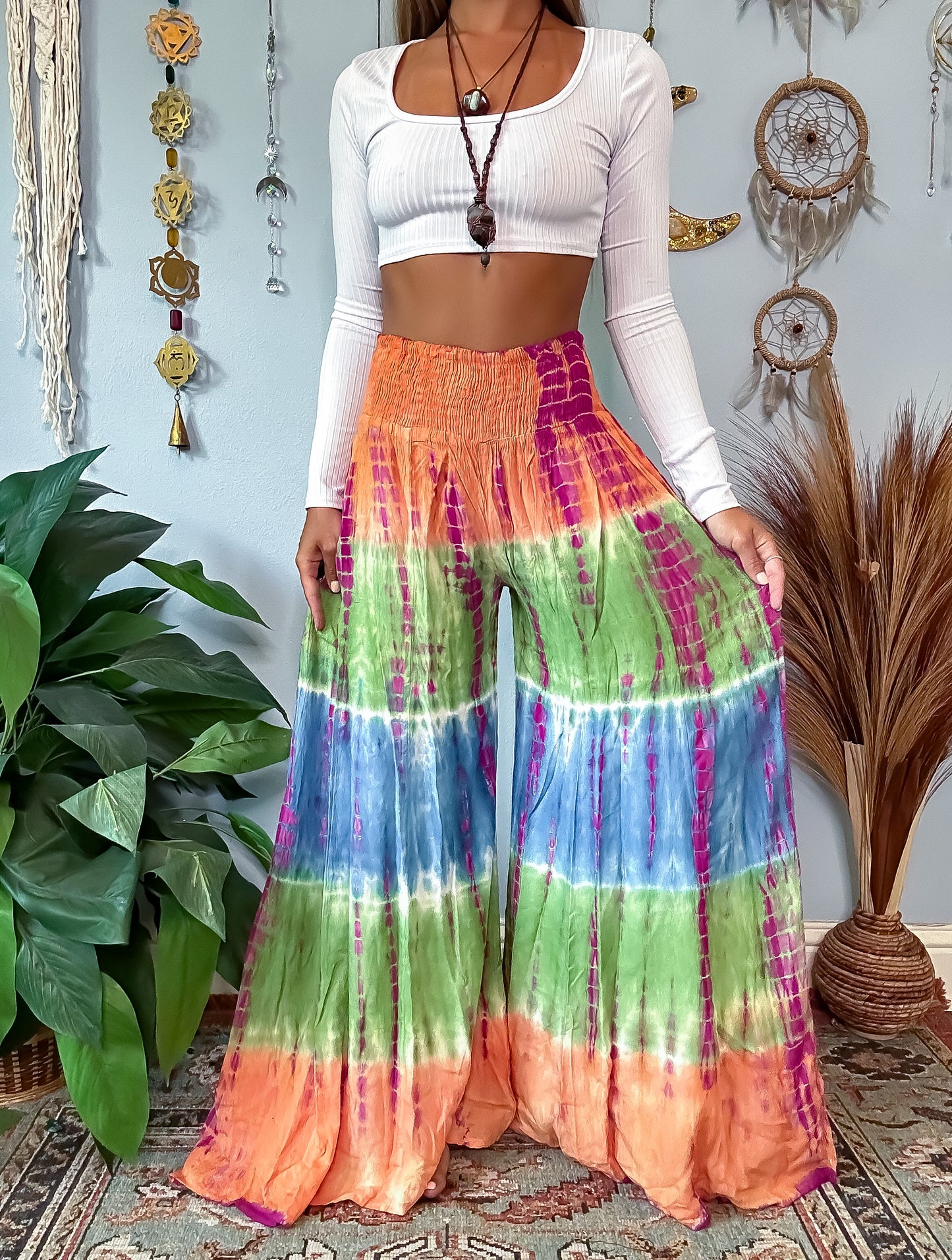 STELLA WIDE LEG PANTS - ORANGE • GREEN • MAGENTA • BLUE