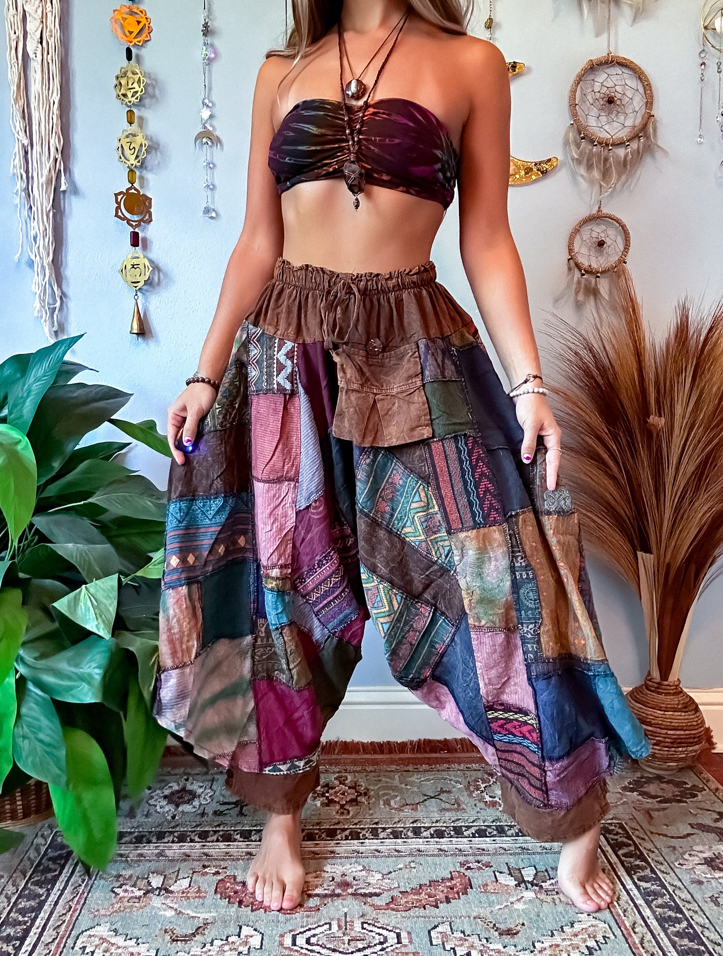 WOODLAND DROP CROTCH HAREM TROUSERS - EARTH