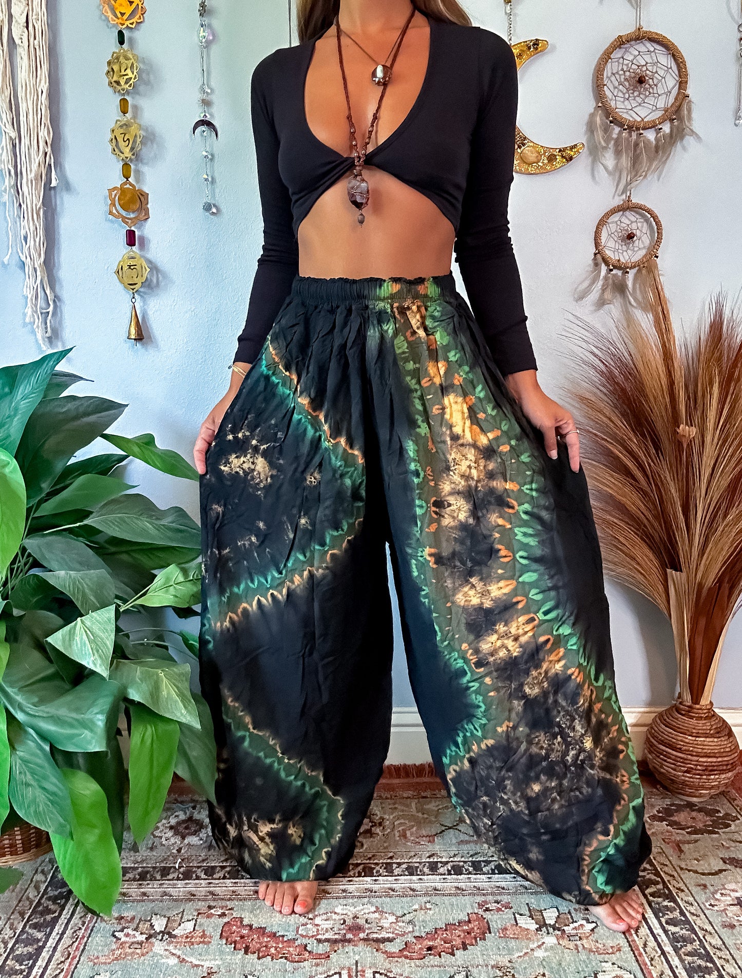 NOVA HAREM TROUSERS - GREEN ACCENTED