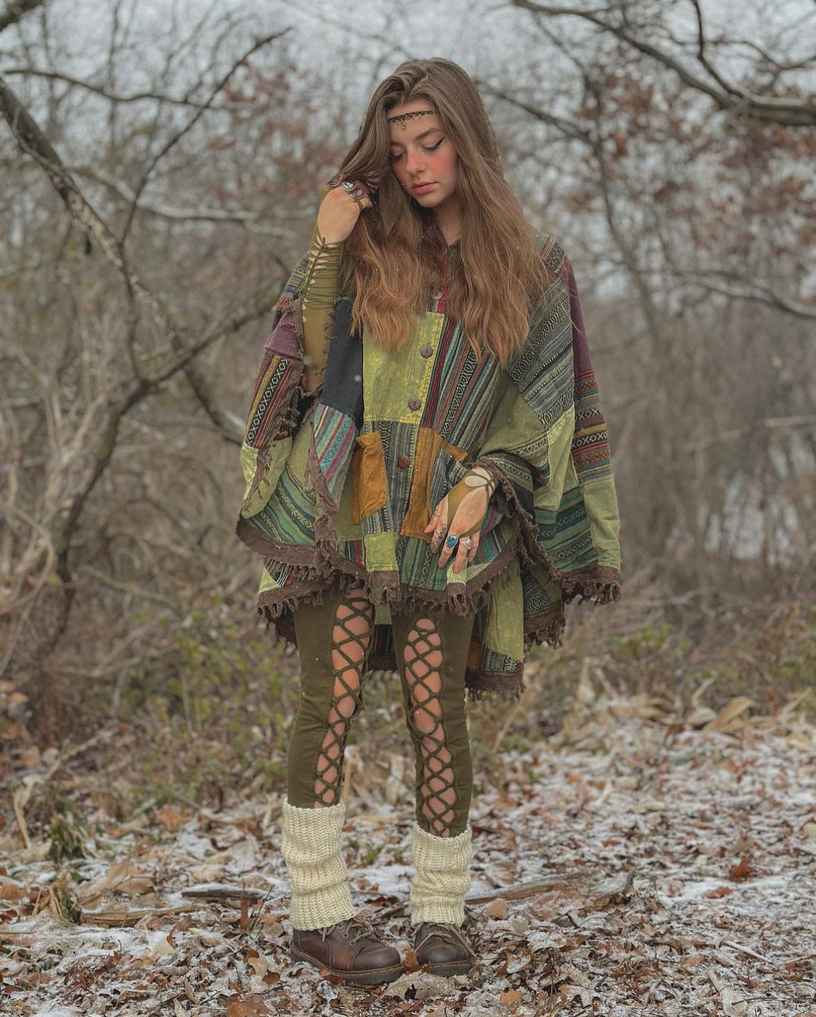 BERKELEY HOODED PONCHO - FOREST