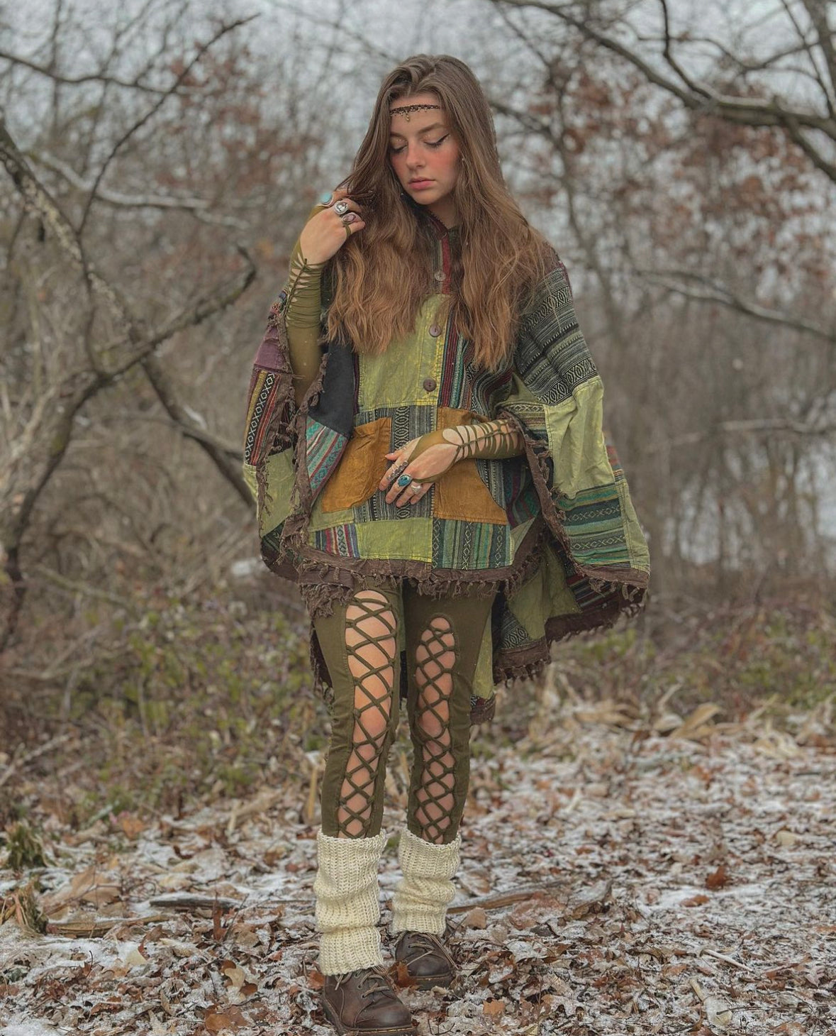 BERKELEY HOODED PONCHO - FOREST