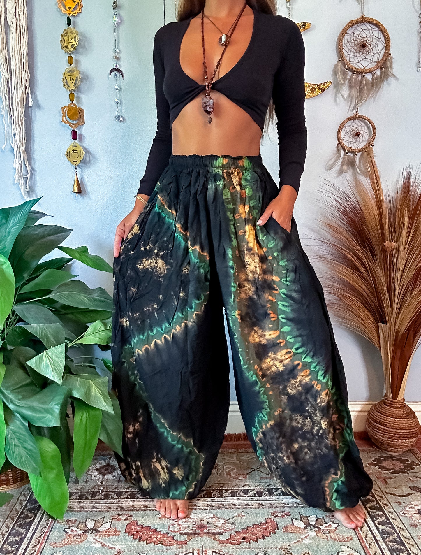 NOVA HAREM TROUSERS - GREEN ACCENTED
