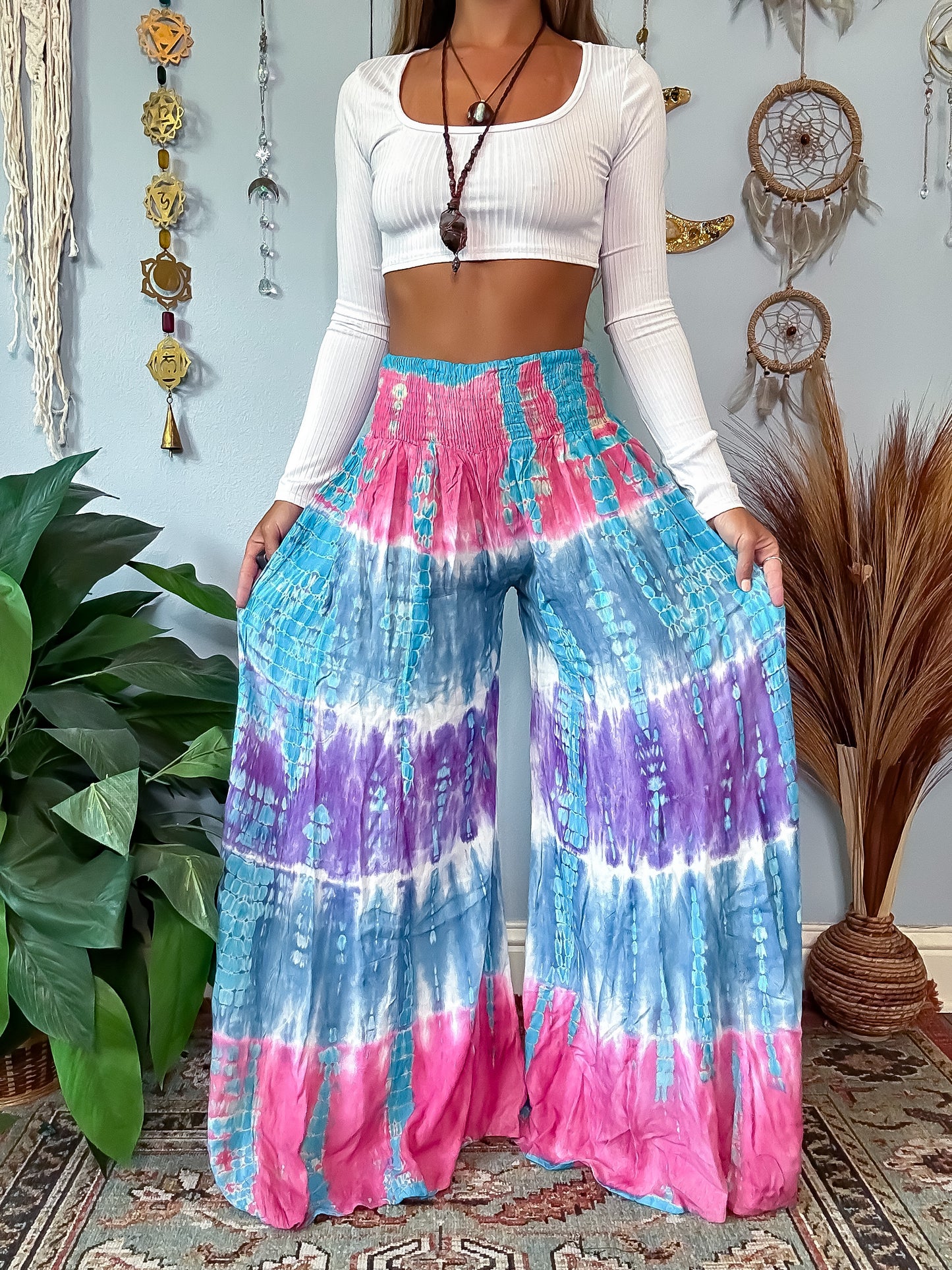 STELLA WIDE LEG PANTS • BLUE • PINK • PURPLE