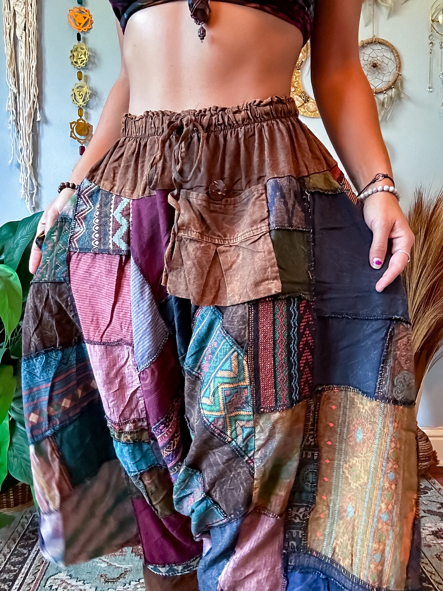 WOODLAND DROP CROTCH HAREM TROUSERS - EARTH