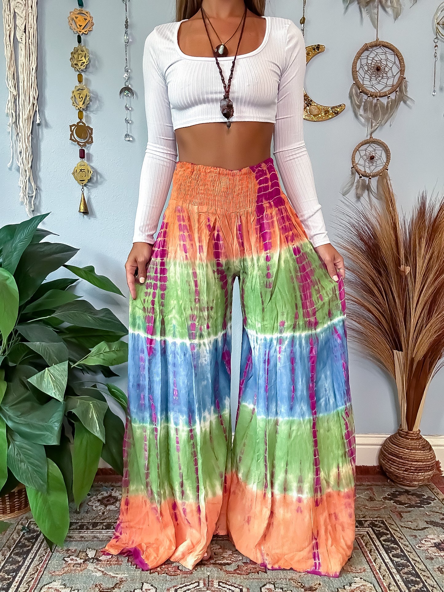 STELLA WIDE LEG PANTS - ORANGE • GREEN • MAGENTA • BLUE