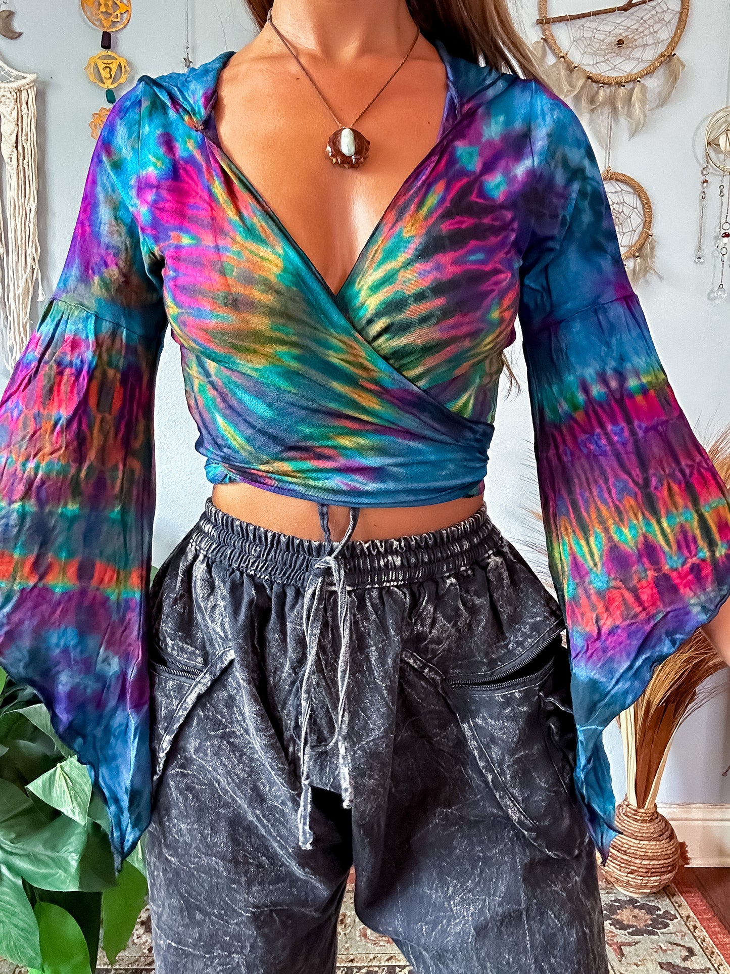 AURORA HOODED PIXIE TOP - TURQUOISE