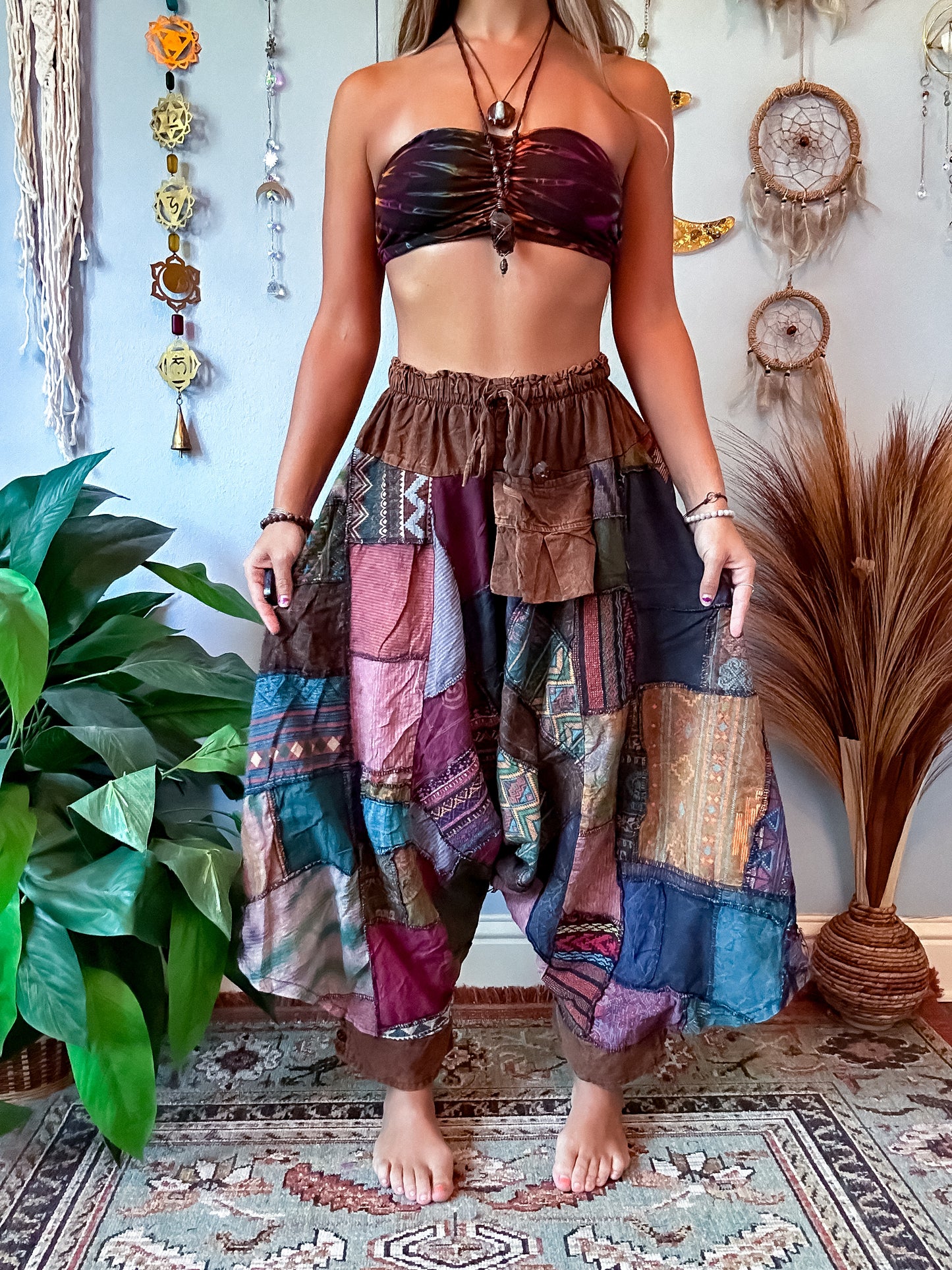 WOODLAND DROP CROTCH HAREM TROUSERS - EARTH