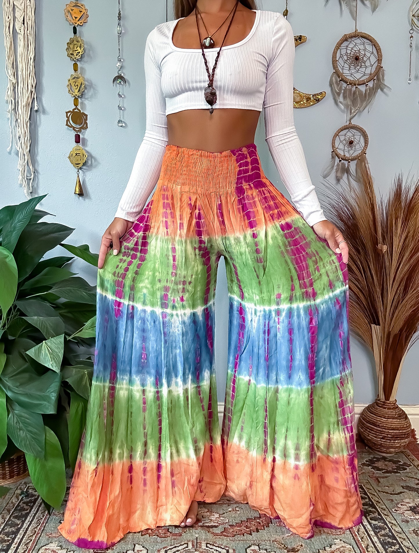 STELLA WIDE LEG PANTS - ORANGE • GREEN • MAGENTA • BLUE
