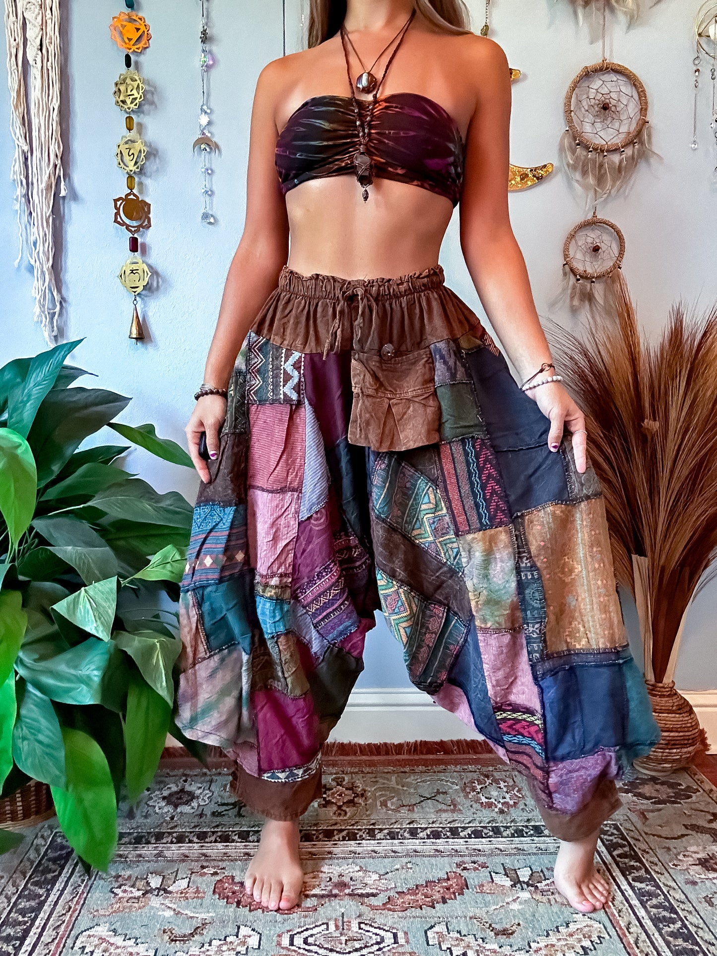 WOODLAND DROP CROTCH HAREM TROUSERS - EARTH