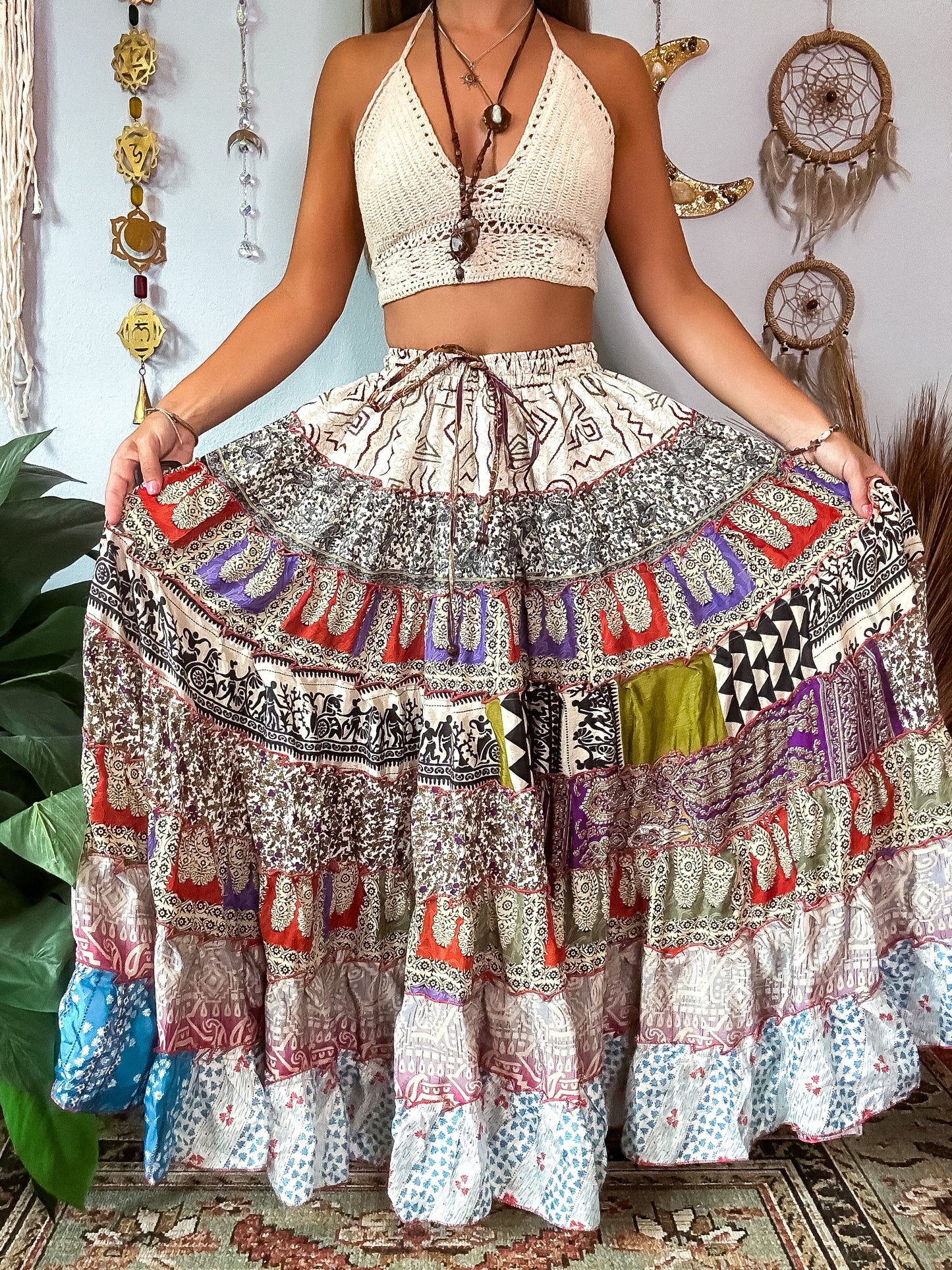 PATCHWORK TIERED SKIRT
