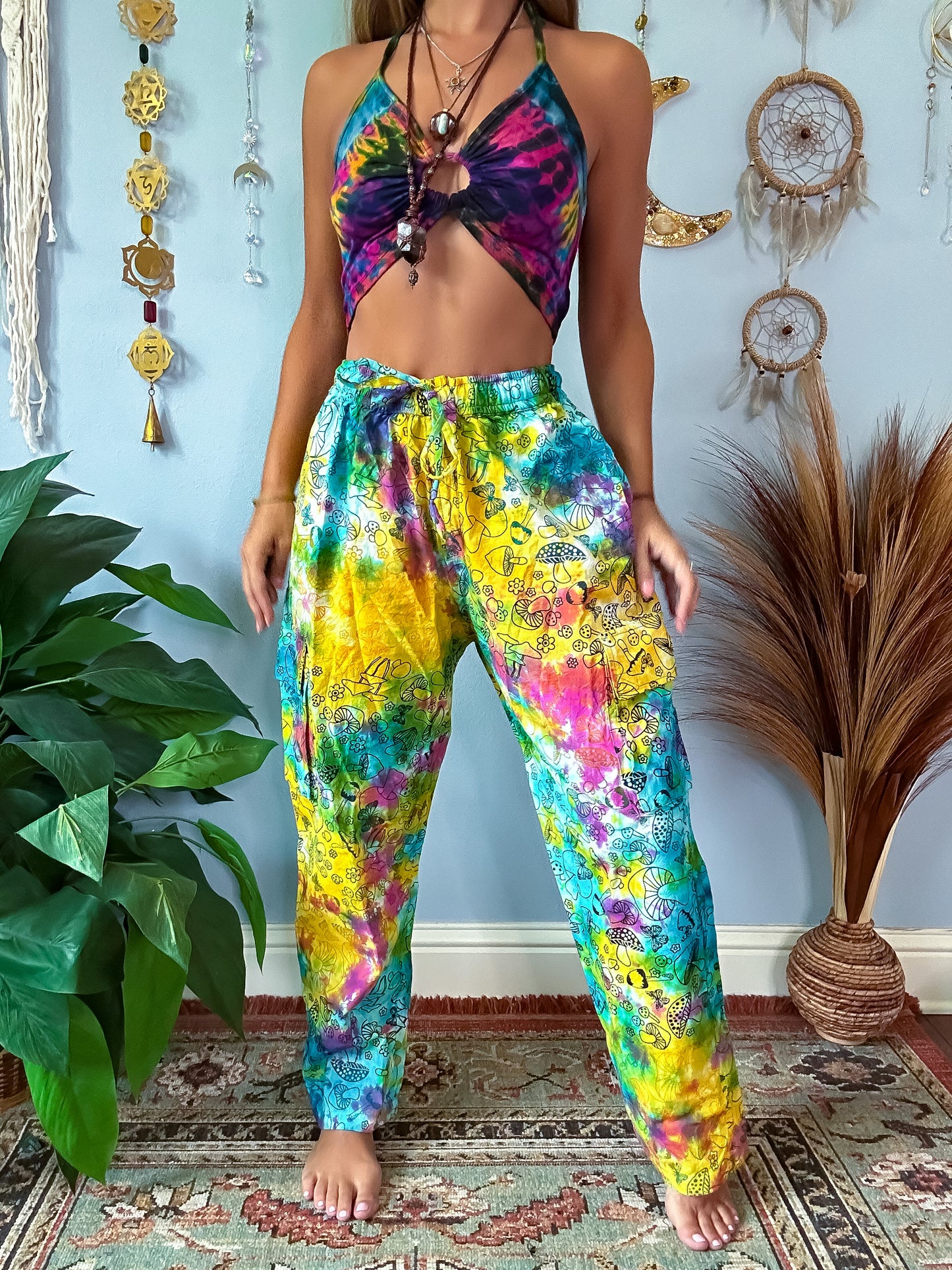 BUTTERFLY TRIPS STRAIGHT LEG TROUSERS - RAINBOW