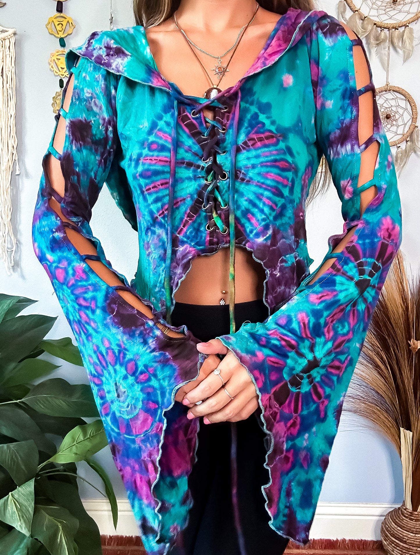 TRIXIE HOODED TOP - TURQUOISE