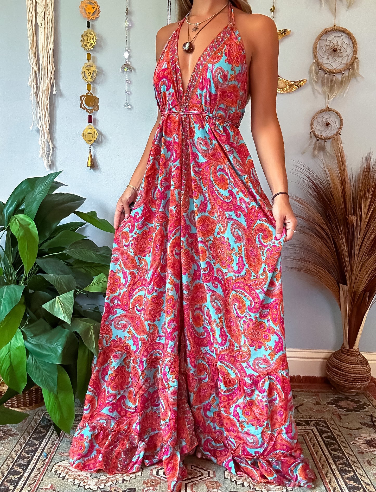 SILK TIERED DRESS - TURQUOISE