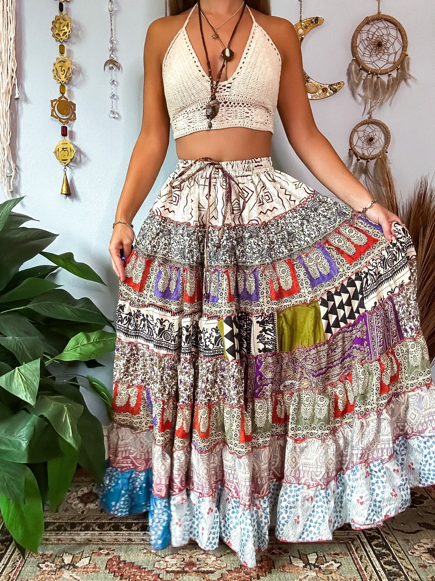 PATCHWORK TIERED SKIRT