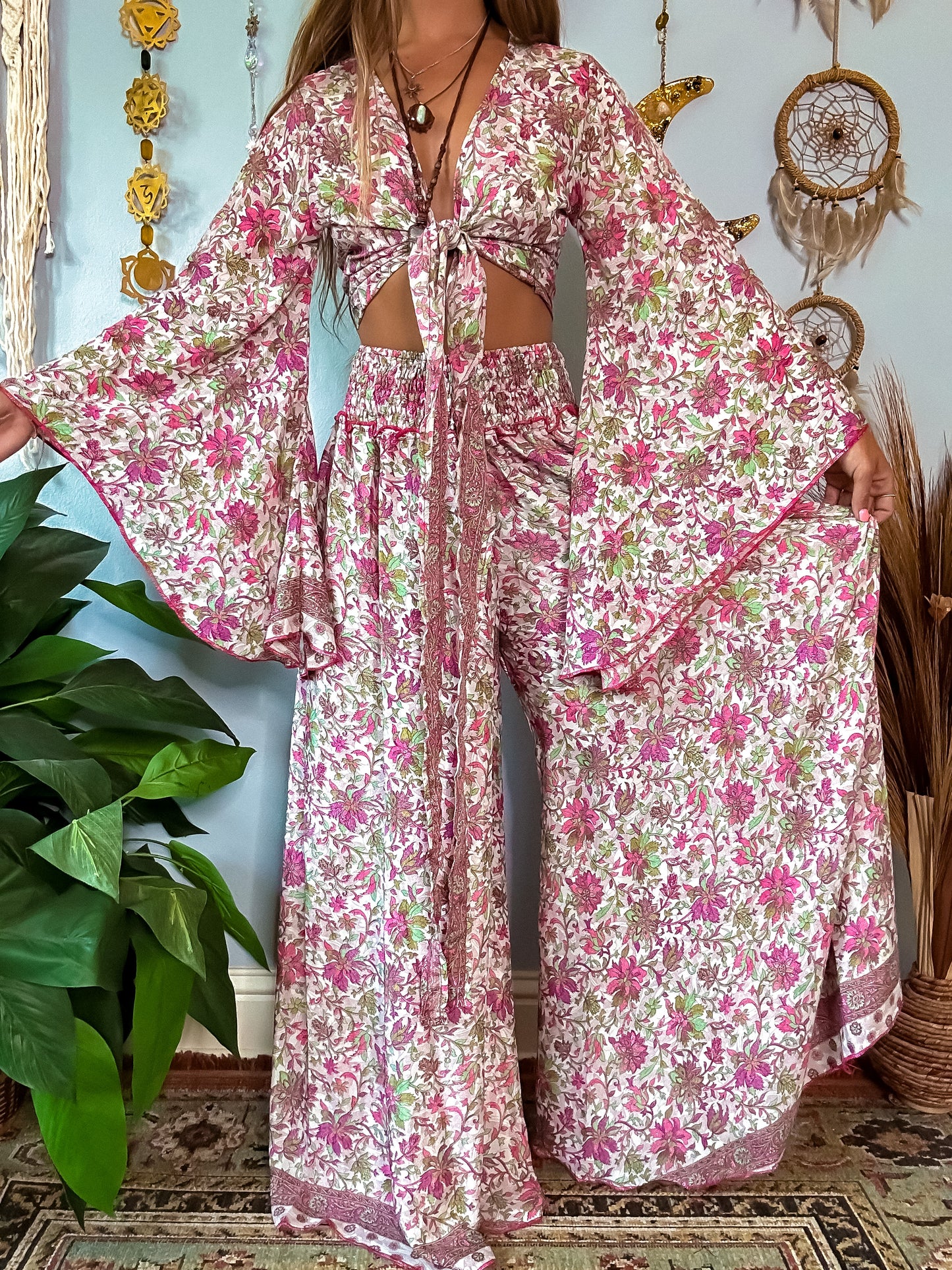 MARLOW TOP & PANTS SET - MAUVE/WHITE