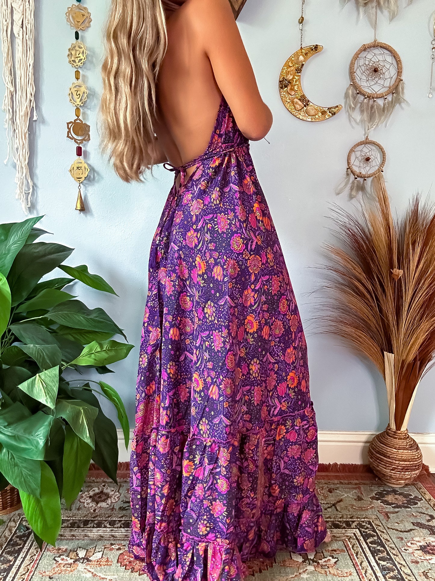 SILK TIERED DRESS - PLUM