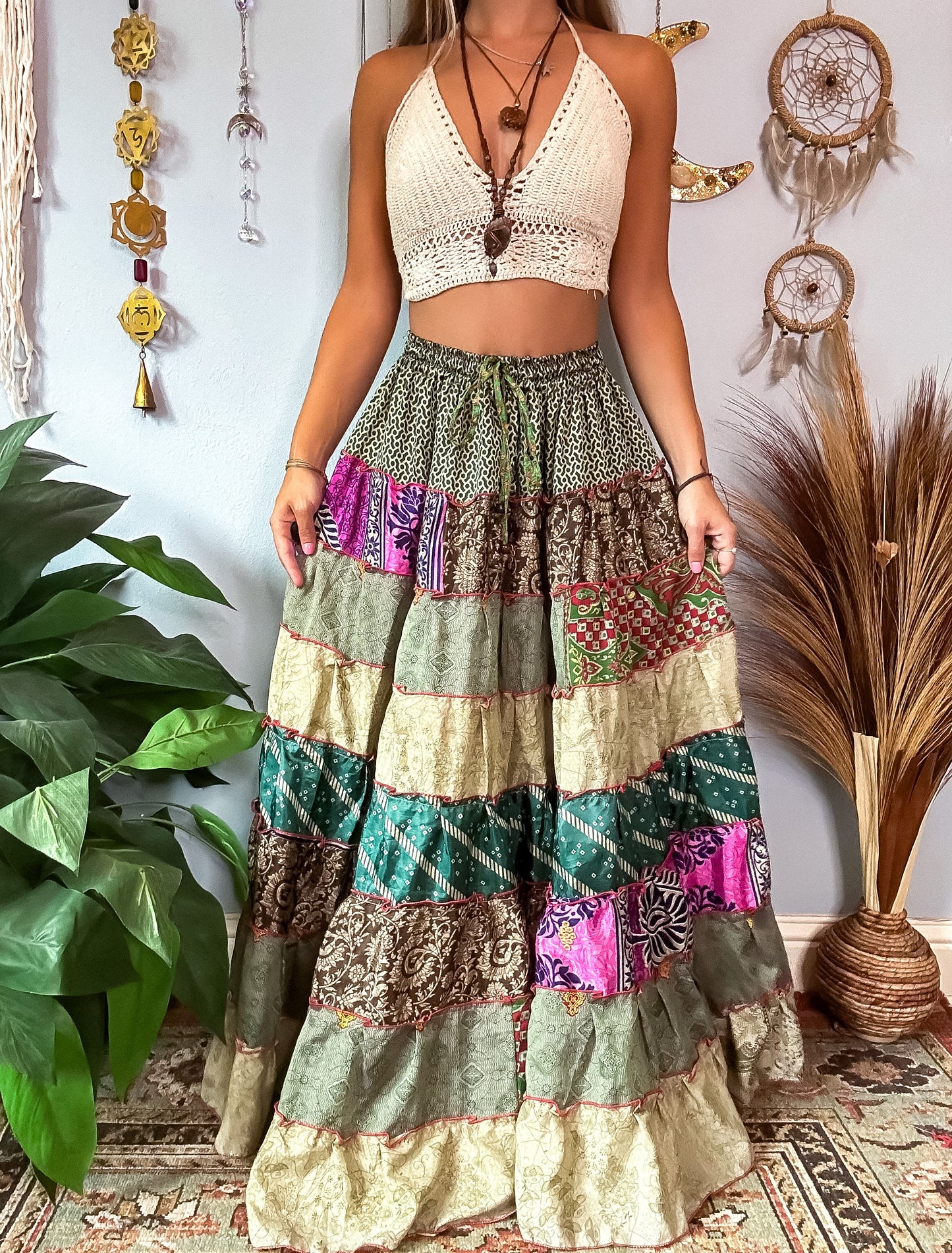PATCHWORK TIERED SKIRT