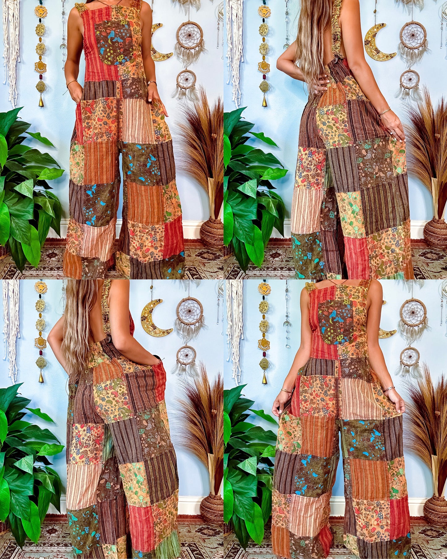 MUSHROOM PATCH WIDE LEG OVERALLS