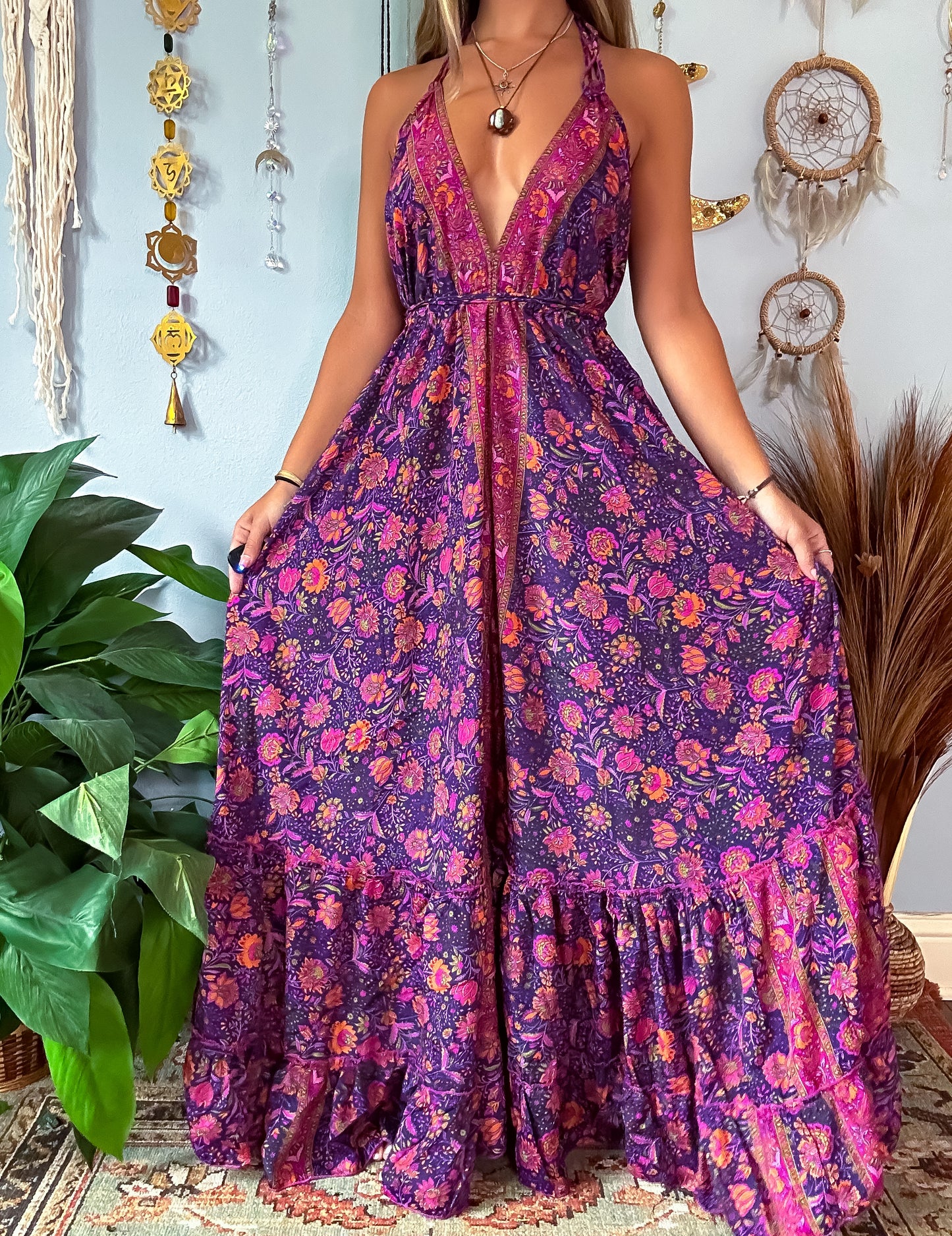 SILK TIERED DRESS - PLUM