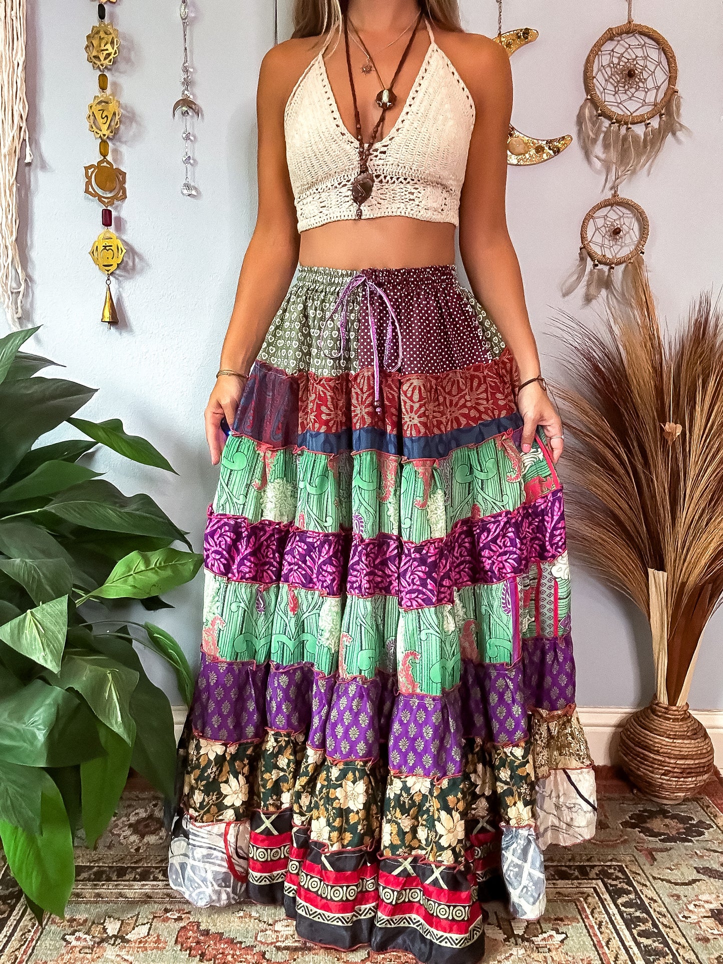 PATCHWORK TIERED SKIRT
