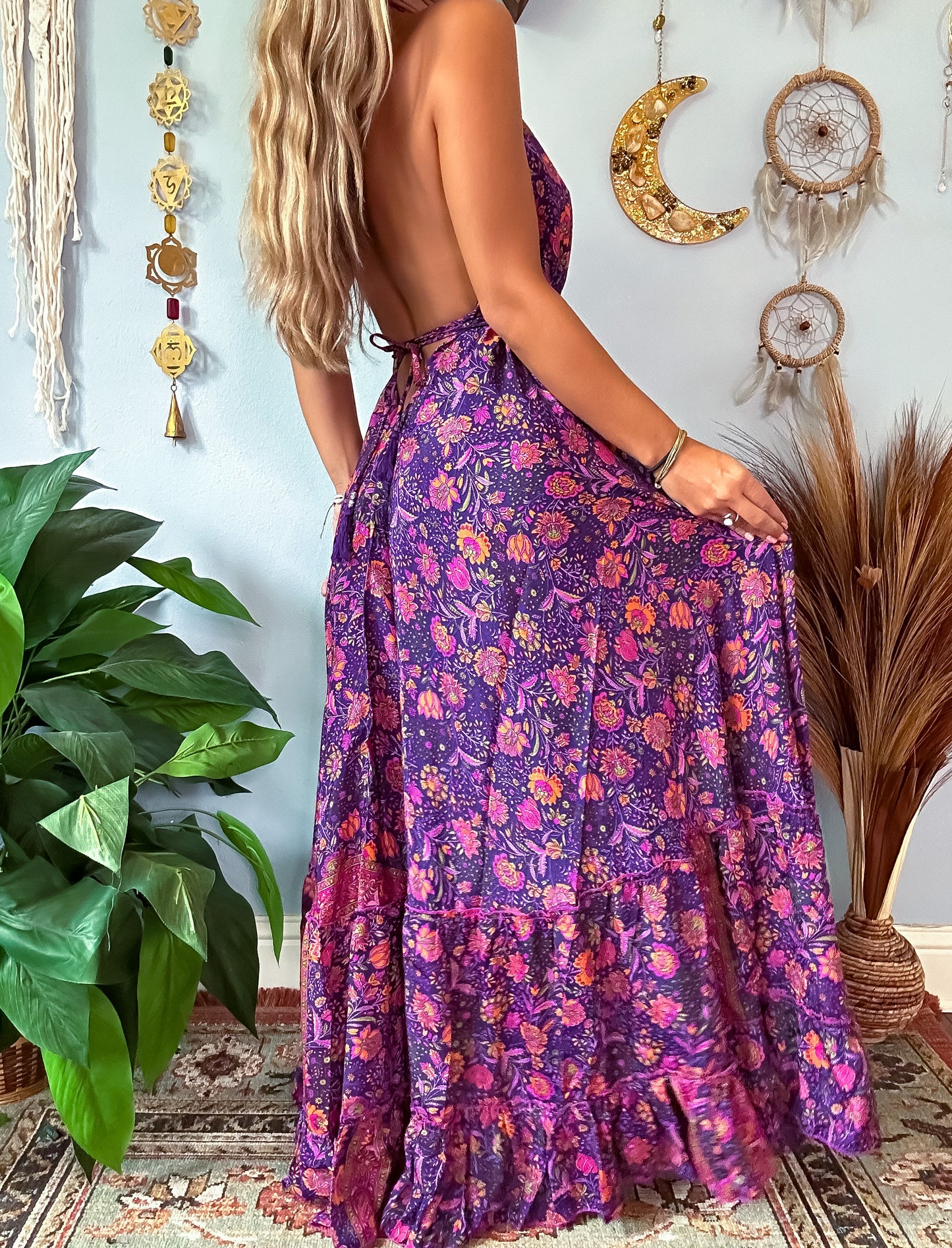SILK TIERED DRESS - PLUM