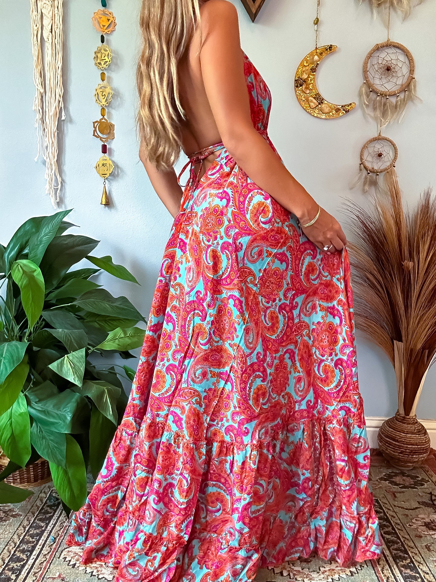 SILK TIERED DRESS - TURQUOISE