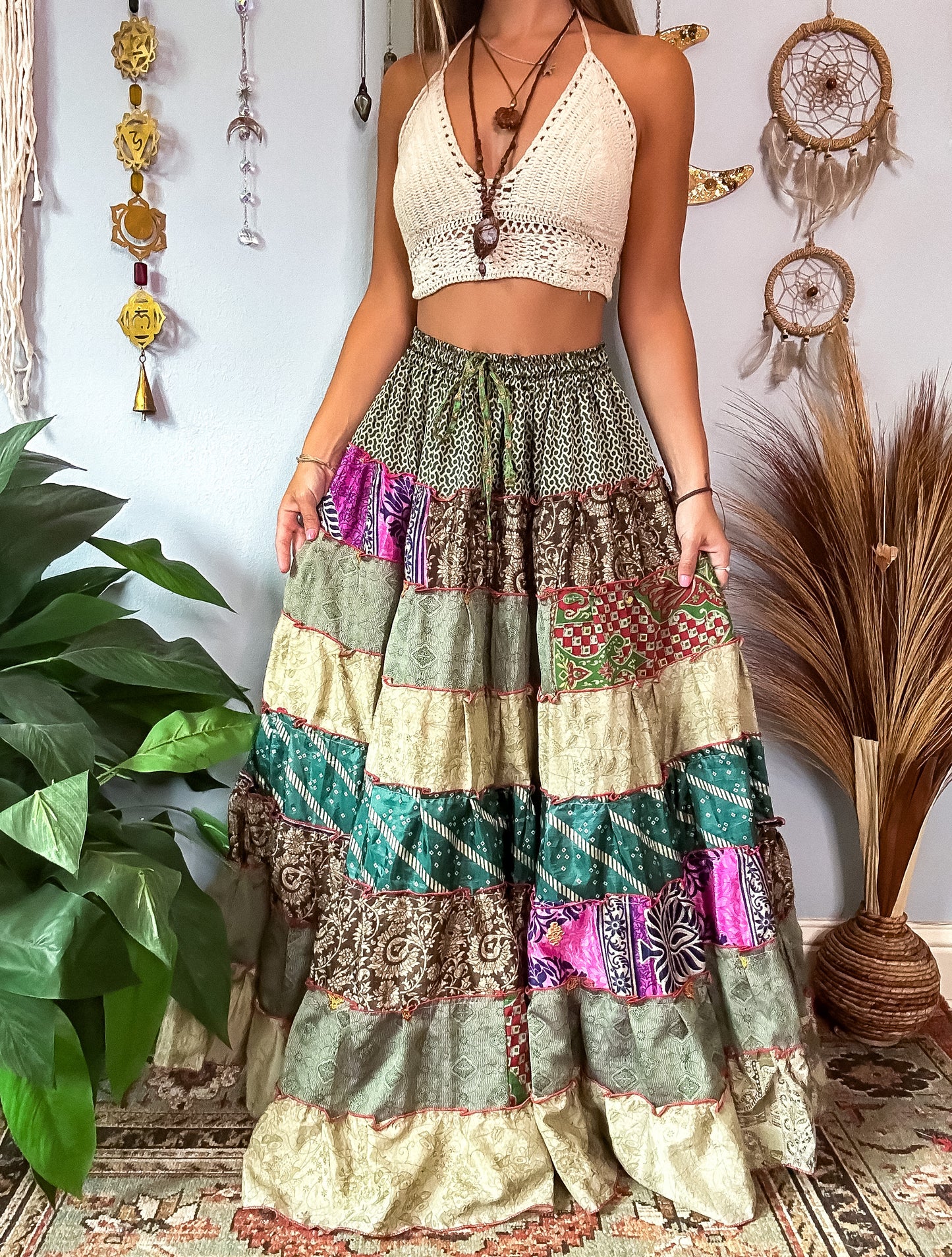 PATCHWORK TIERED SKIRT
