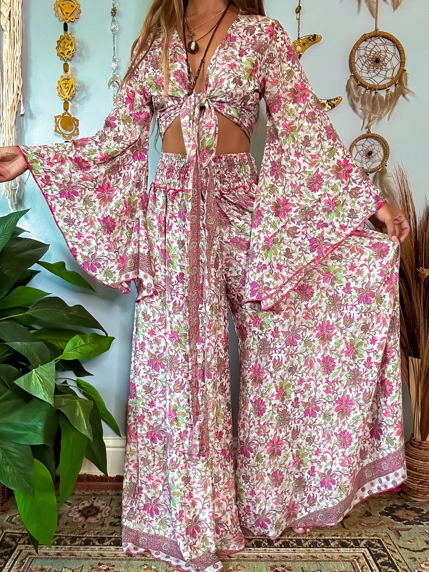 MARLOW TOP & PANTS SET - MAUVE/WHITE