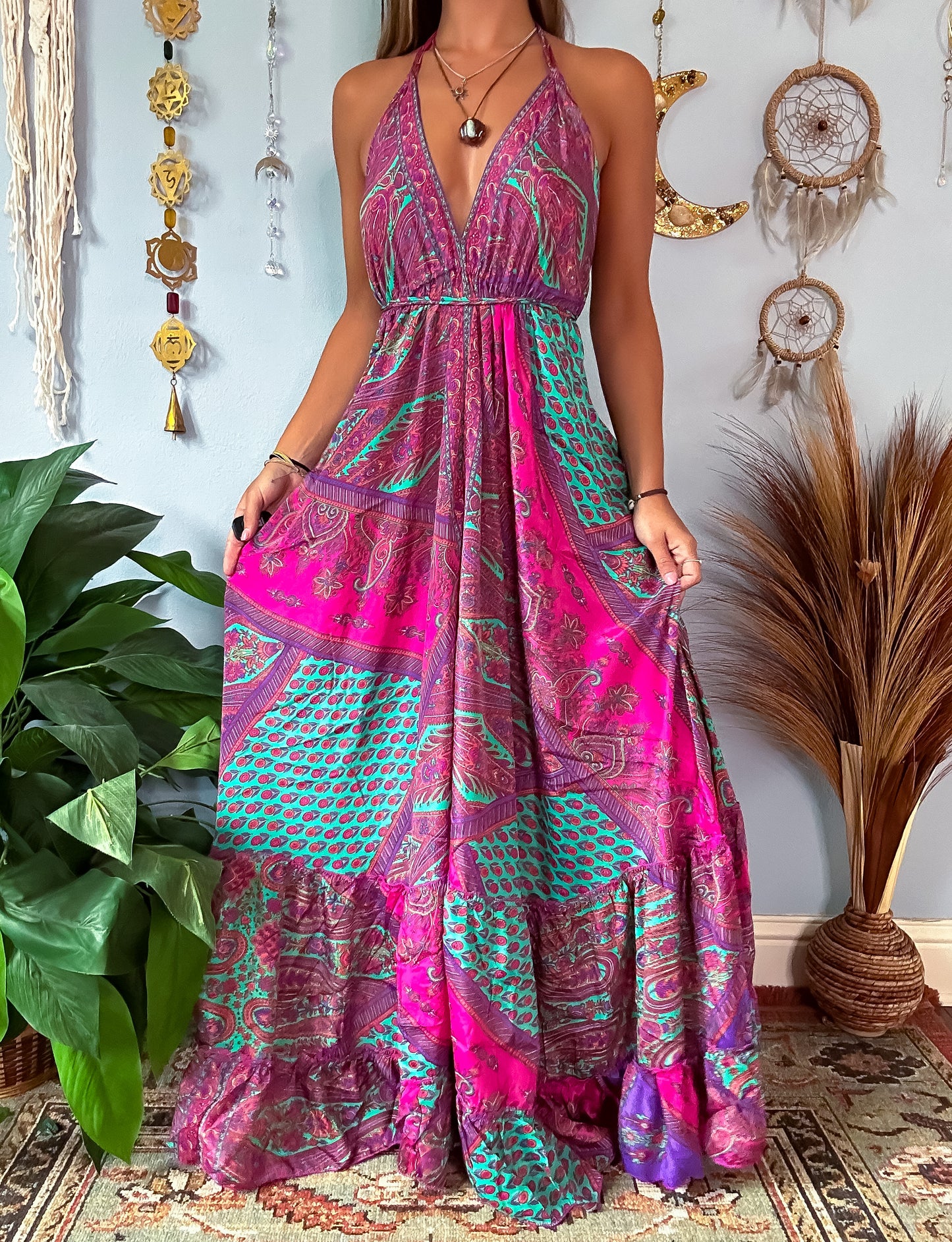 SILK TIERED DRESS - FUCHSIA