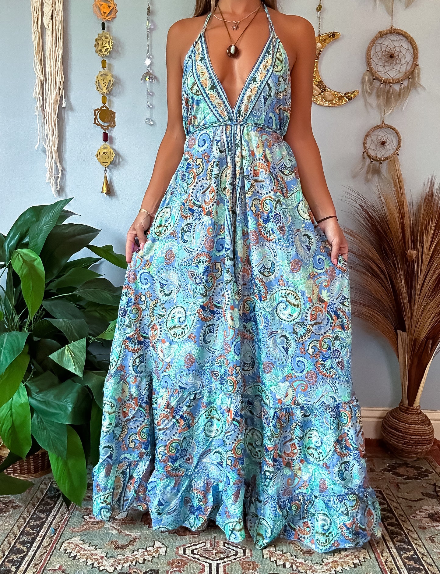 SILK TIERED DRESS - SKY BLUE