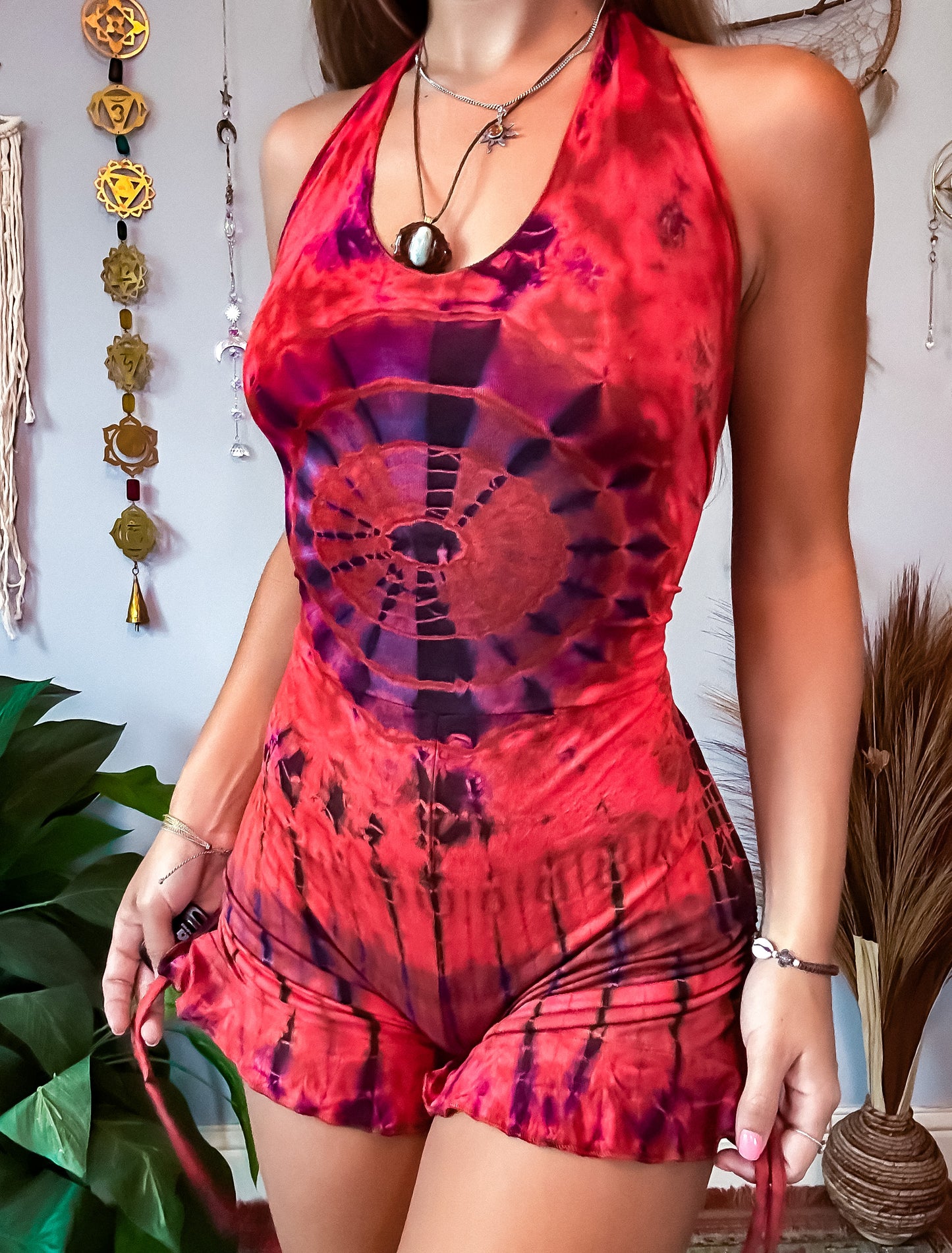 CORA HOODED HALTER ROMPER - MAROON