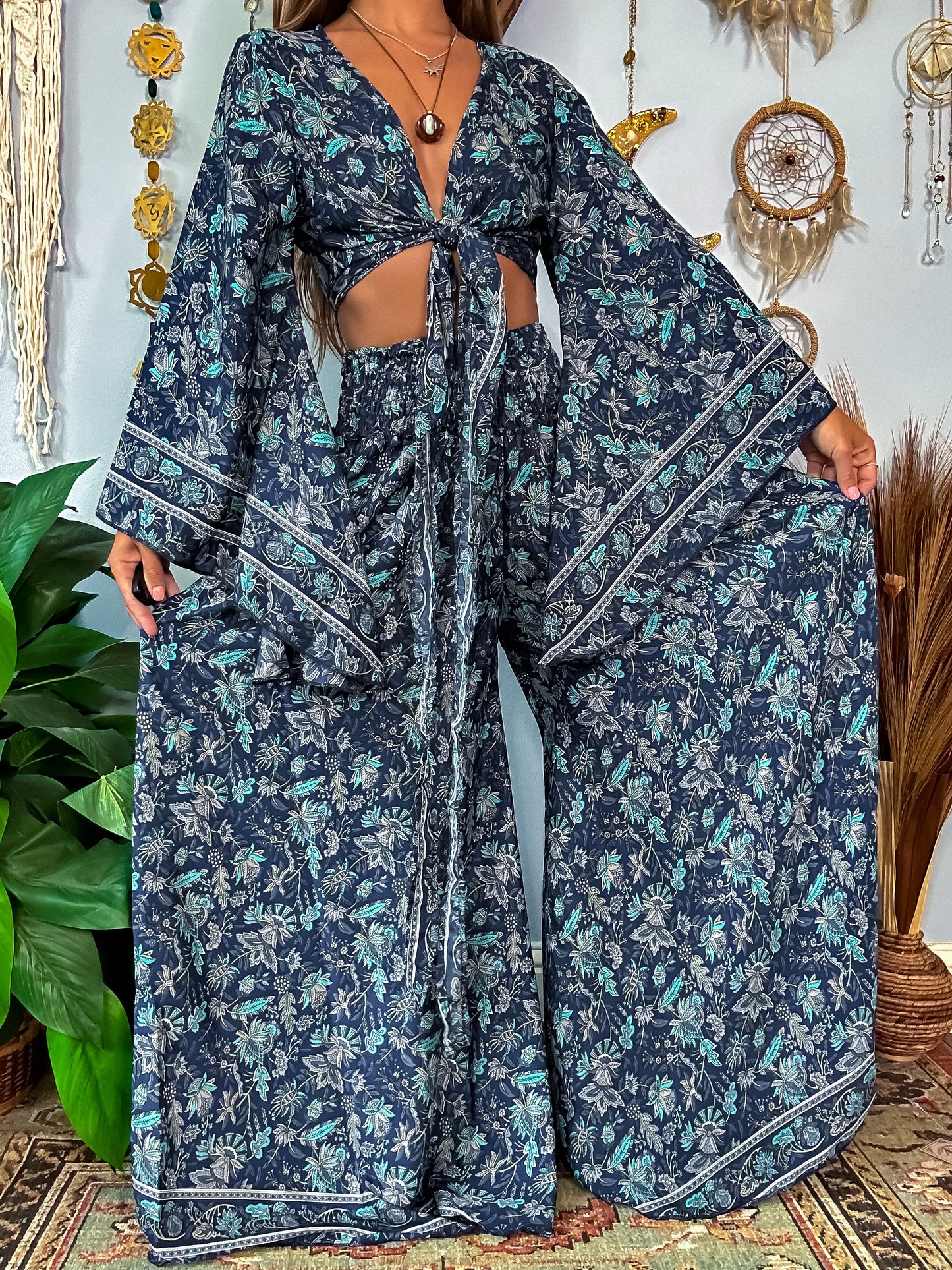 MARLOW TOP & PANTS SET - NAVY BLUE