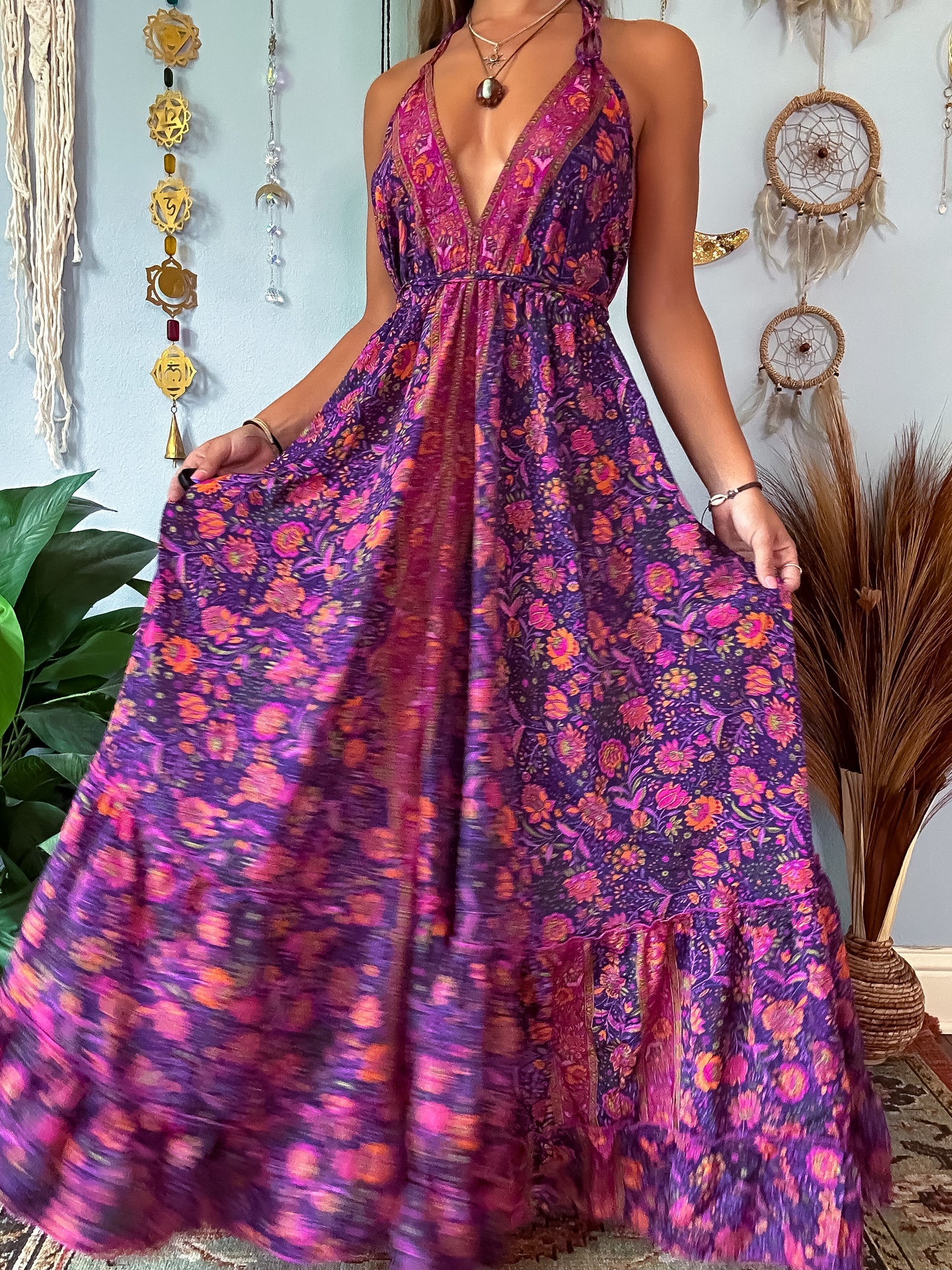 SILK TIERED DRESS - PLUM