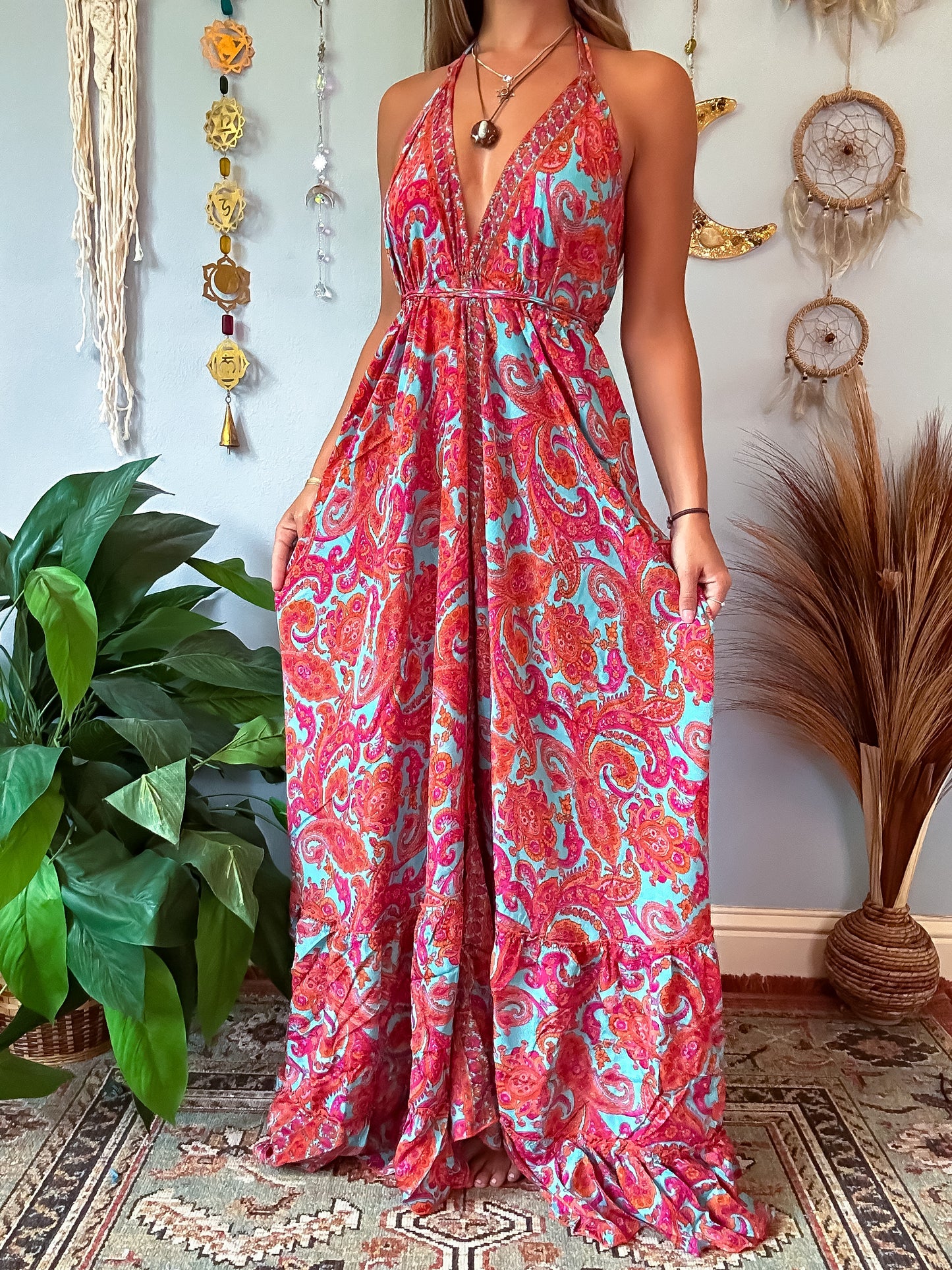 SILK TIERED DRESS - TURQUOISE
