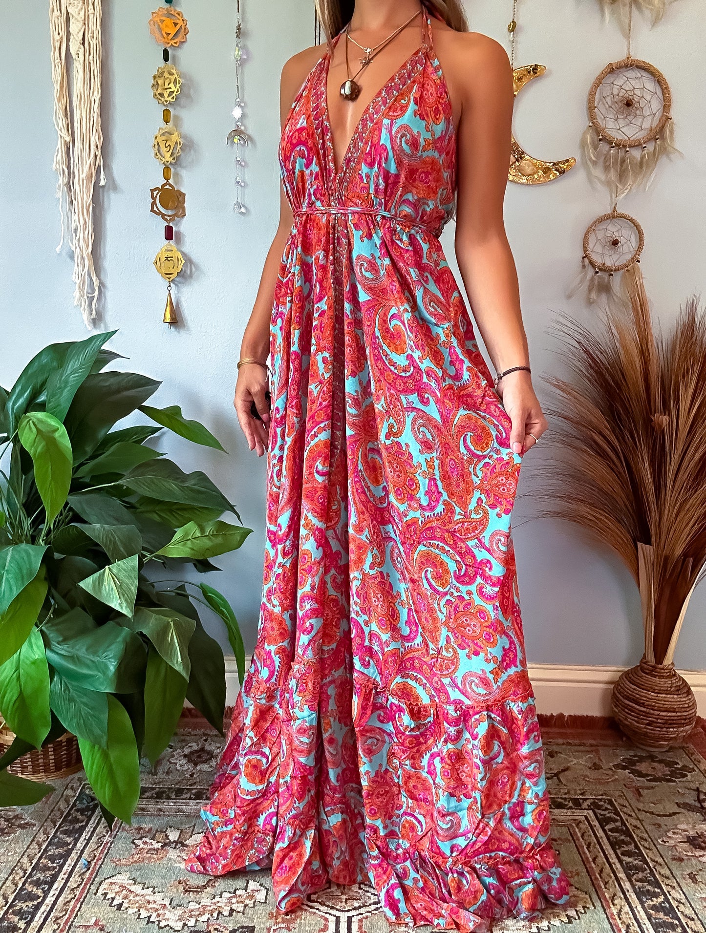 SILK TIERED DRESS - TURQUOISE