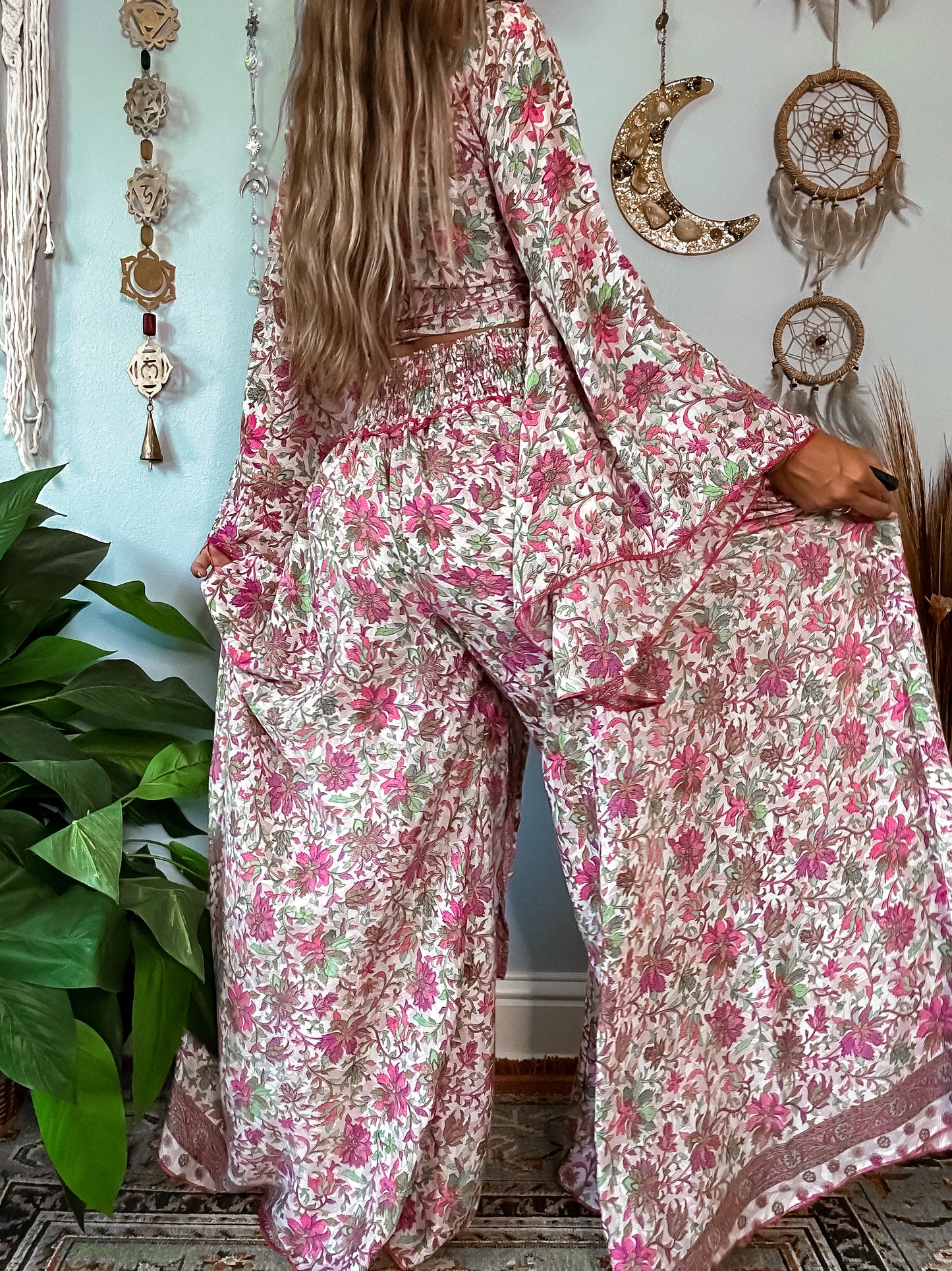 MARLOW TOP & PANTS SET - MAUVE/WHITE