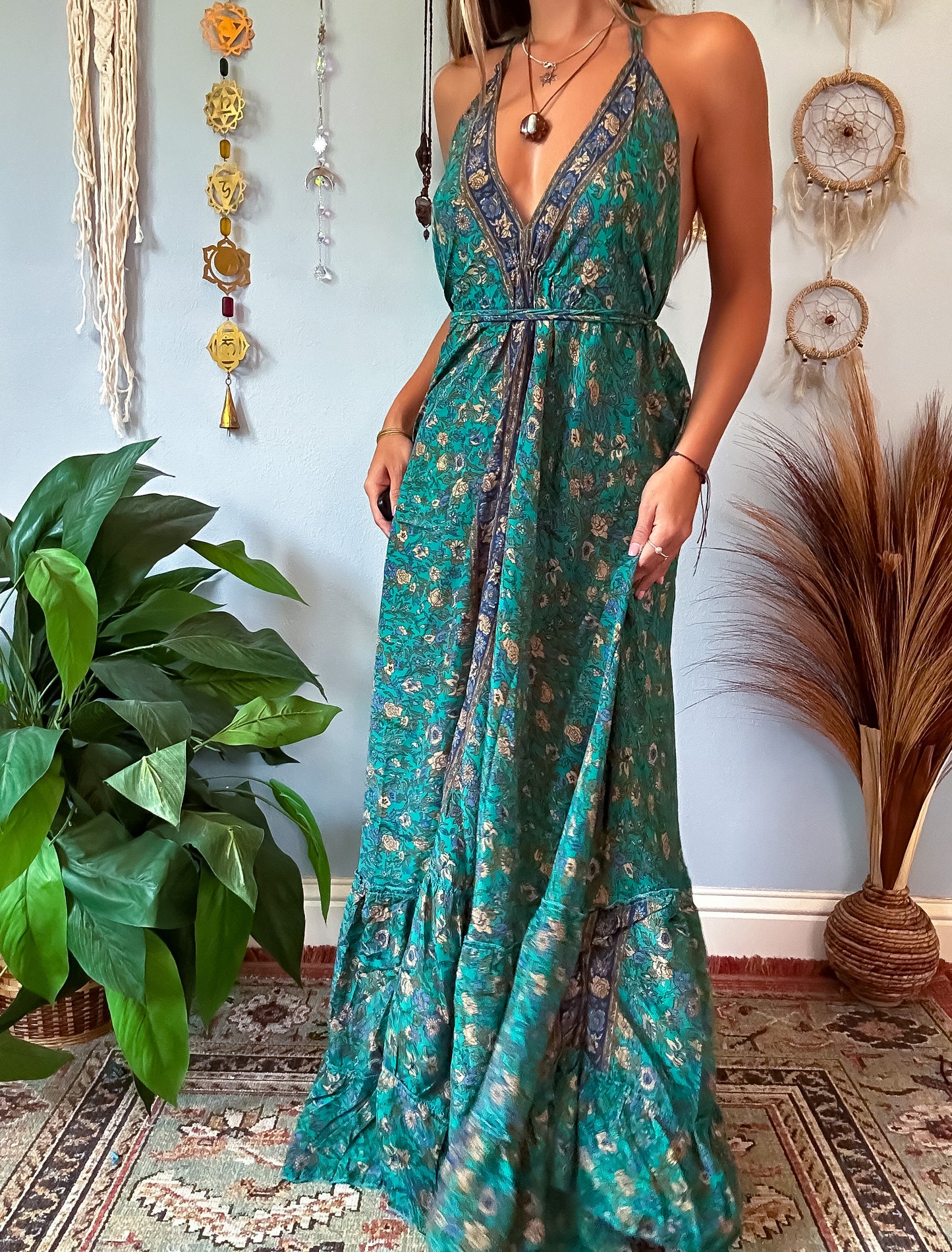 SILK TIERED DRESS - TEAL