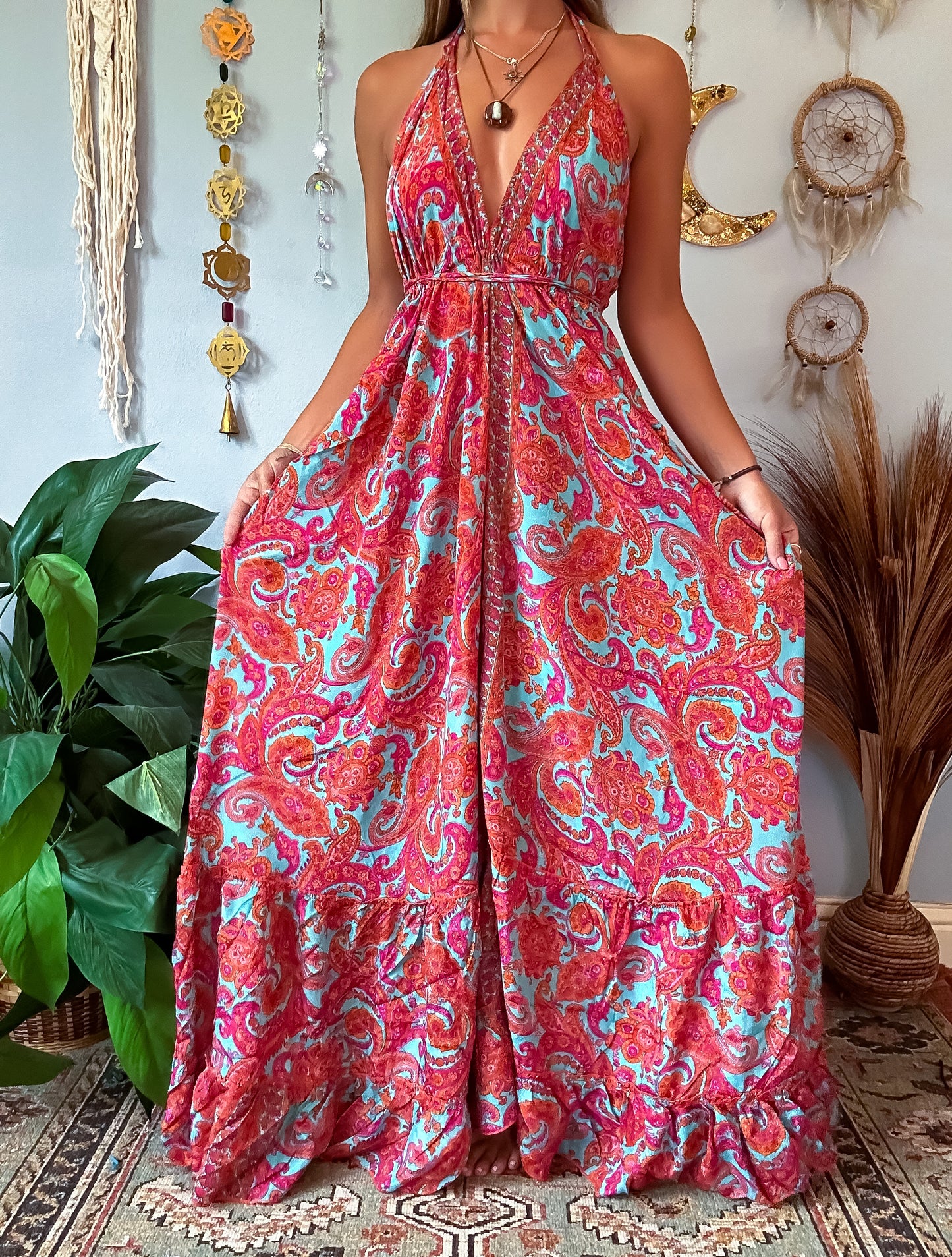 SILK TIERED DRESS - TURQUOISE