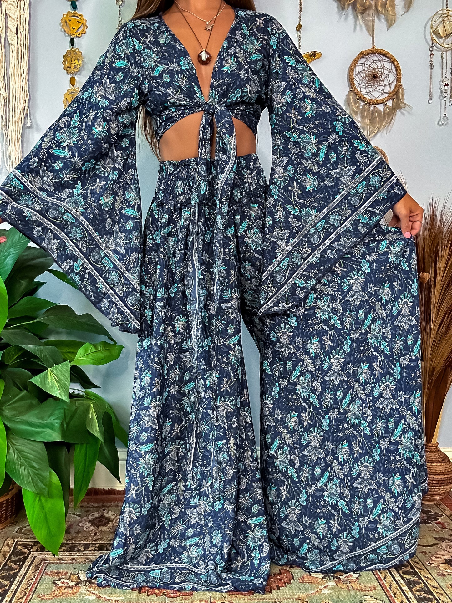 MARLOW TOP & PANTS SET - NAVY BLUE