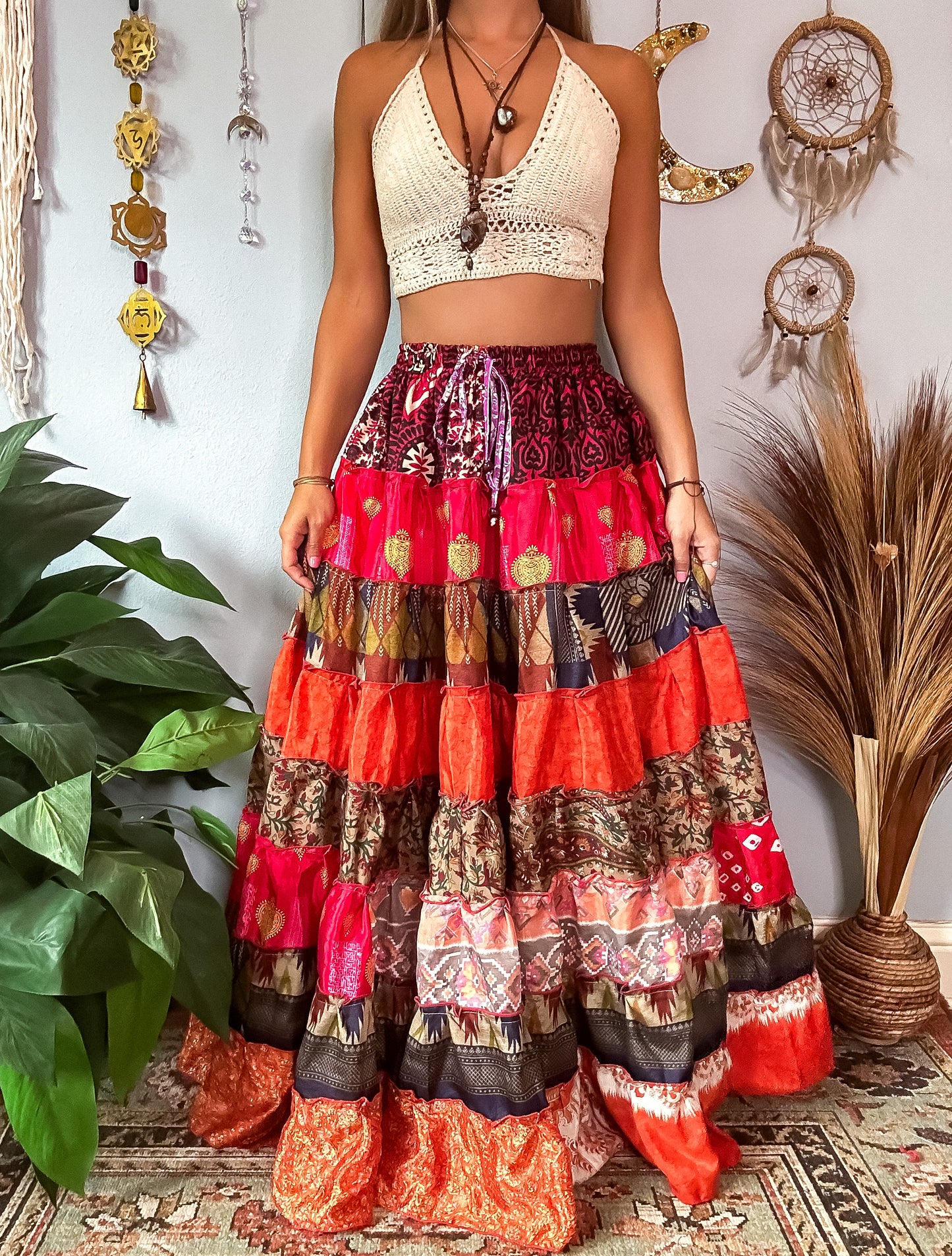 PATCHWORK TIERED SKIRT