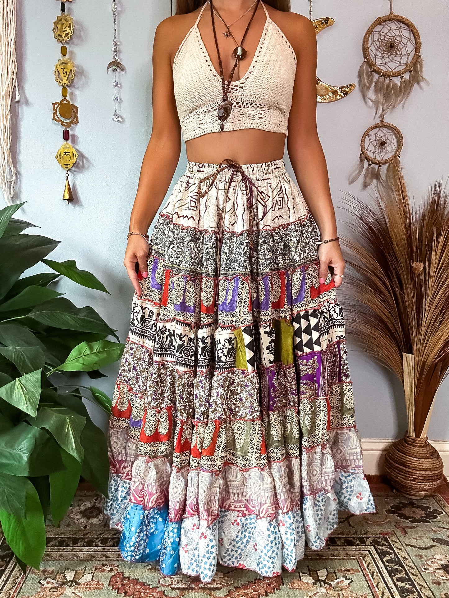 PATCHWORK TIERED SKIRT