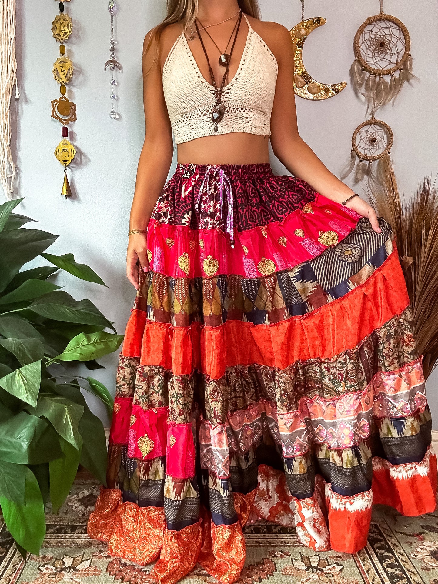 PATCHWORK TIERED SKIRT