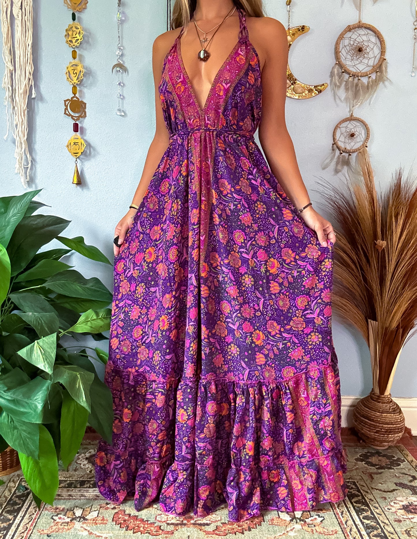 SILK TIERED DRESS - PLUM