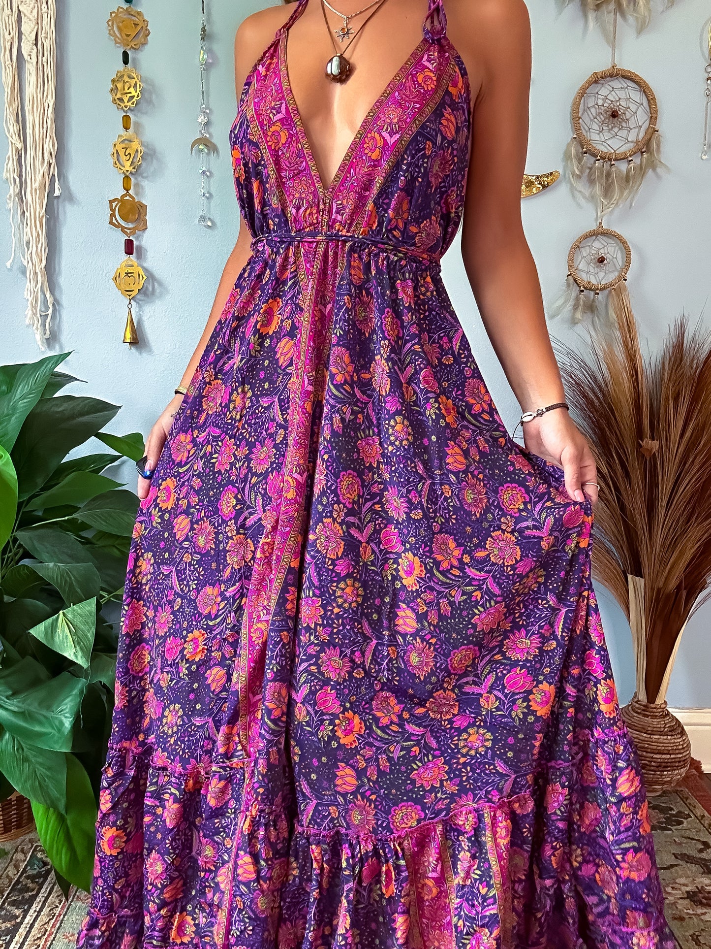 SILK TIERED DRESS - PLUM