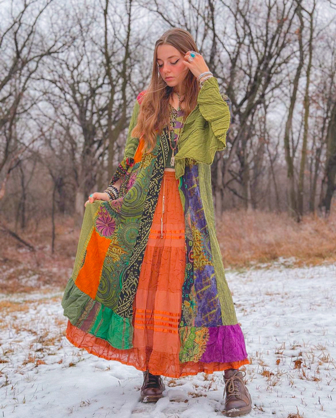 TILY PATCHWORK DUSTER - OLIVE